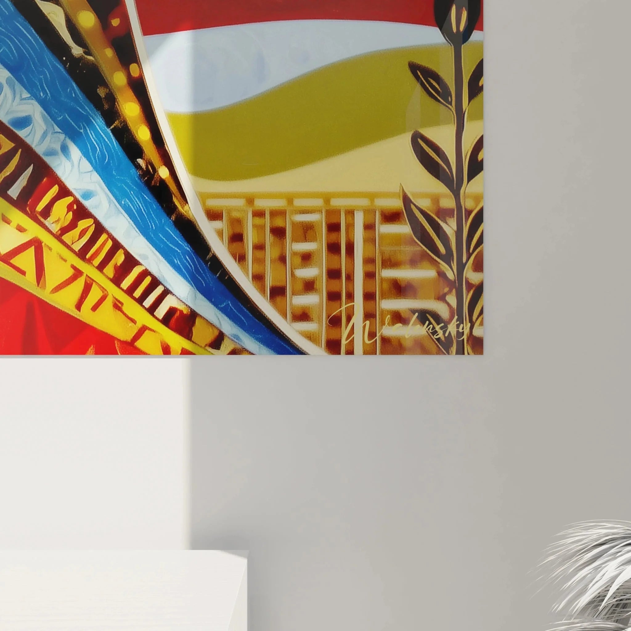 Wandbild XXL afrikanische Frau Gesamtansicht mit farbenfroher Landschaft und kulturellen Motiven