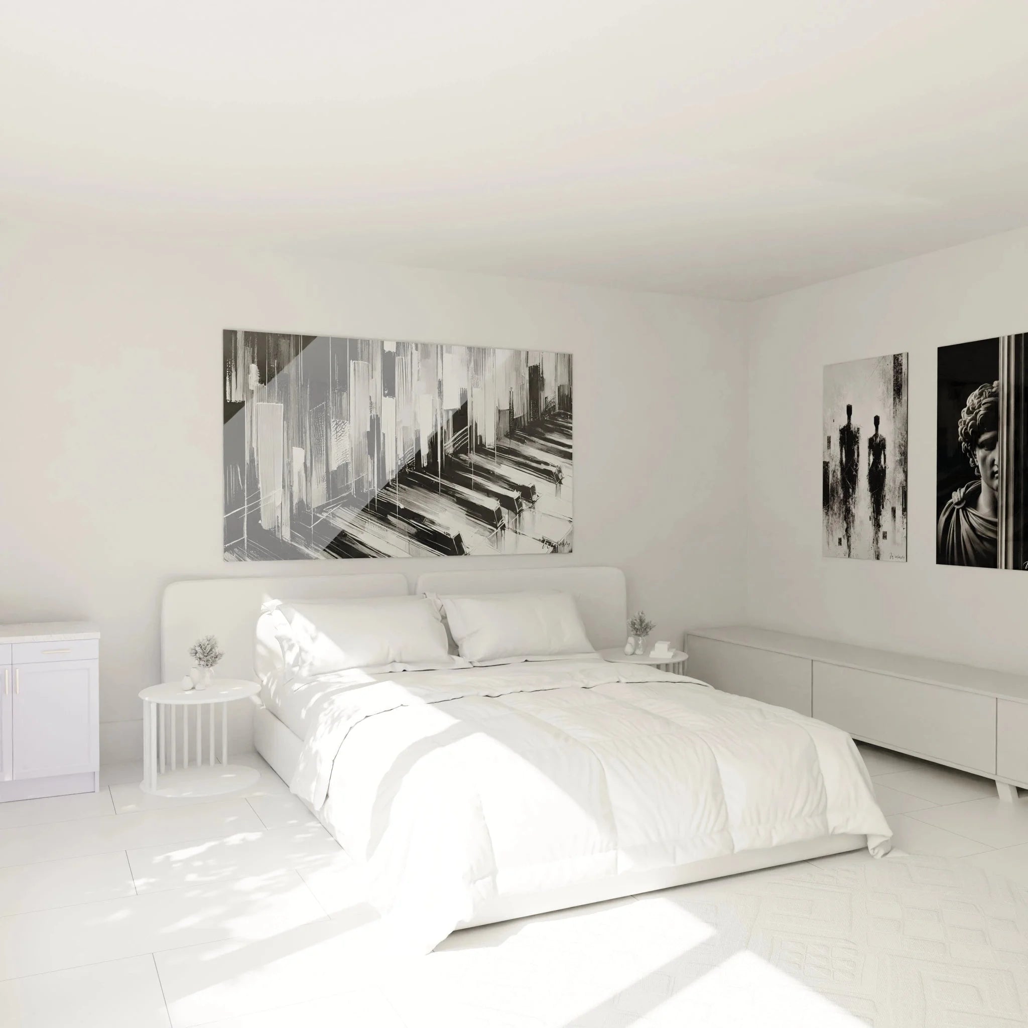 Wandbild XXL Architektur abstrakt in modernem Schlafzimmer schwarz-weiß