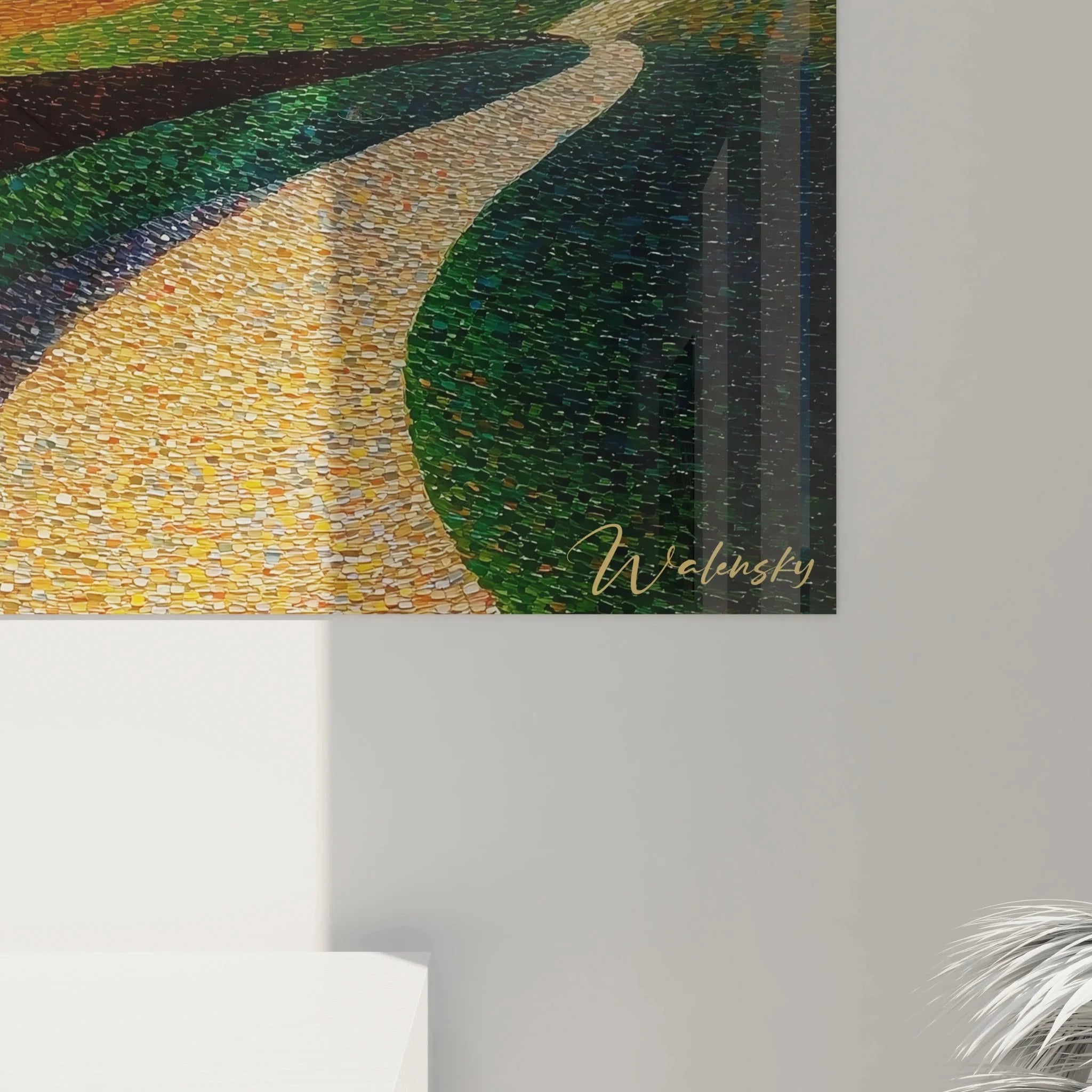 Gesamtansicht Wandbild XXL Berglandschaft Pointillismus Edition mediterrane Landschaftskunst