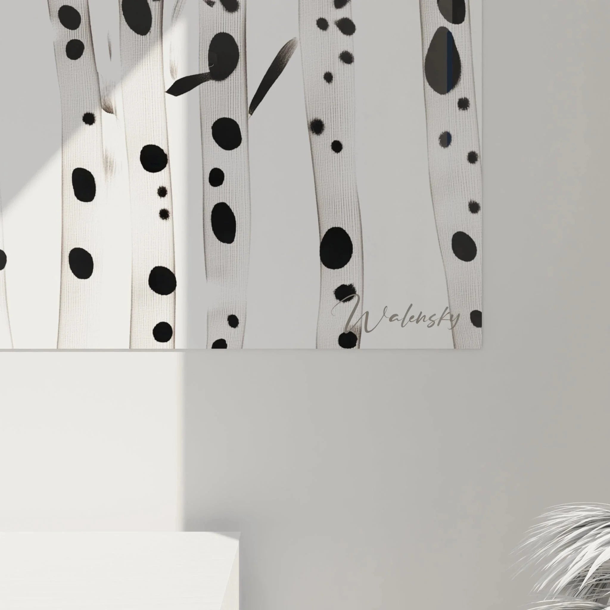 Gesamtansicht Wandbild XXL Birkenwald in minimalistischer schwarz-weiß Optik