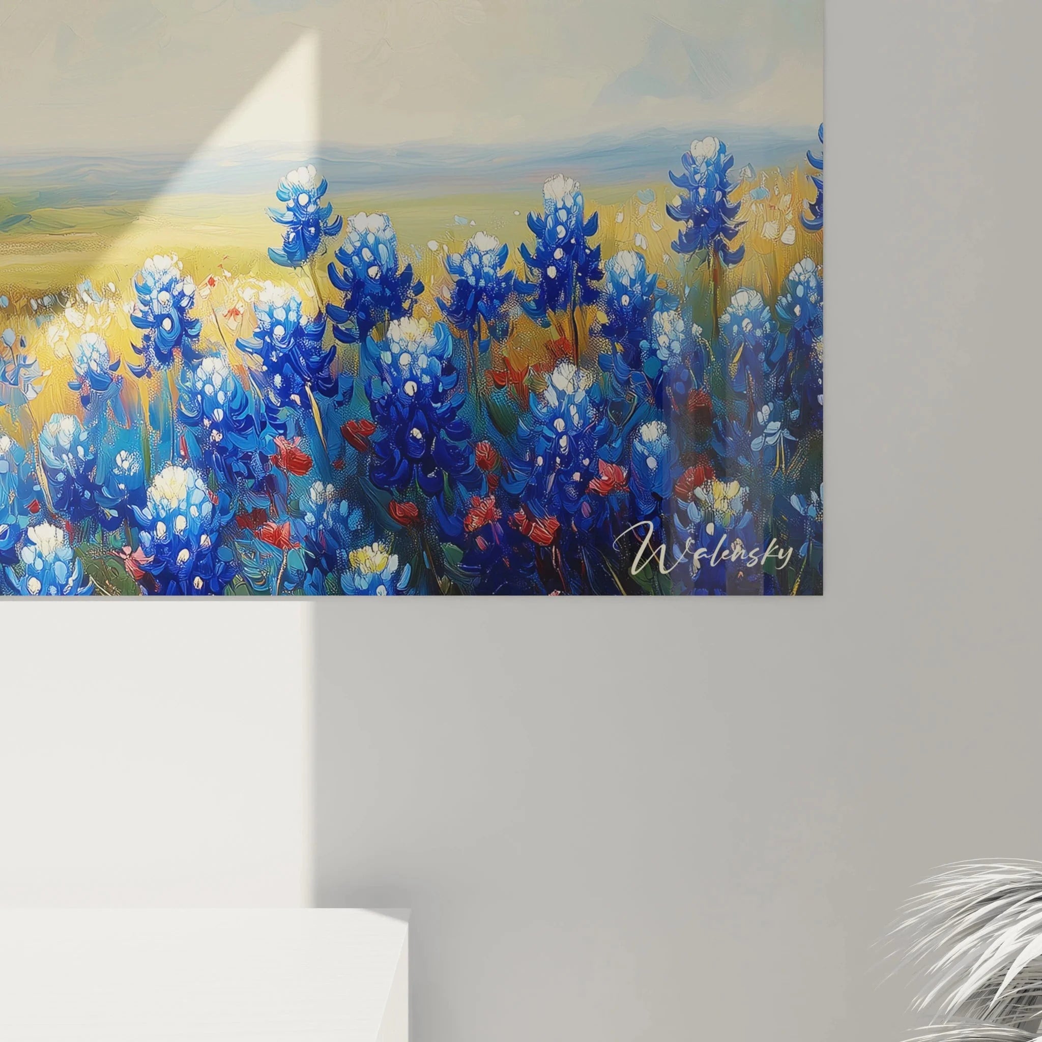 Gesamtansicht Wandbild XXL Bluebonnets Landschaft Texas Wildblumen panorama format