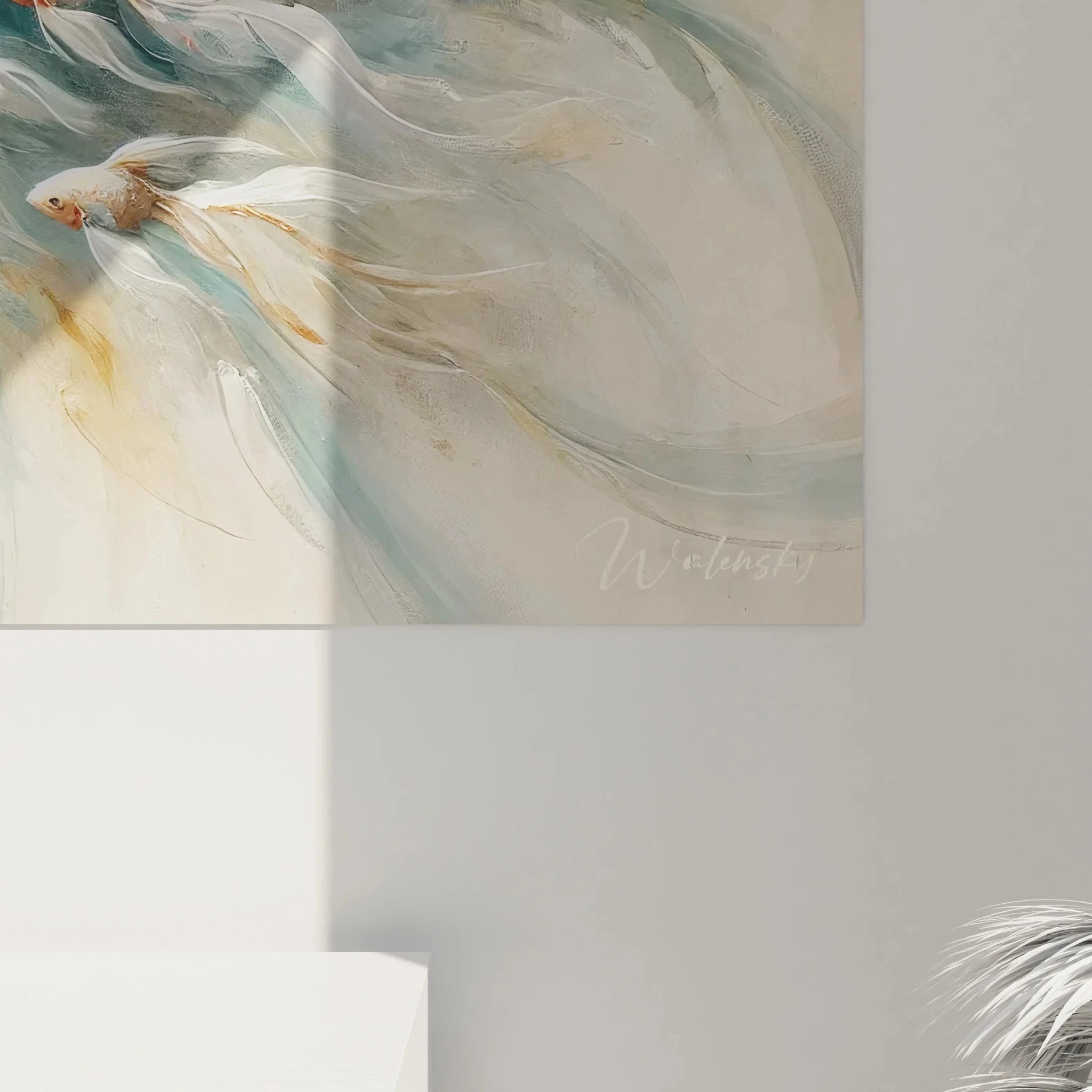 Wandbild XXL Blüte - Gesamtansicht der abstrakten Blumenkunst mit goldener Wanddekoration