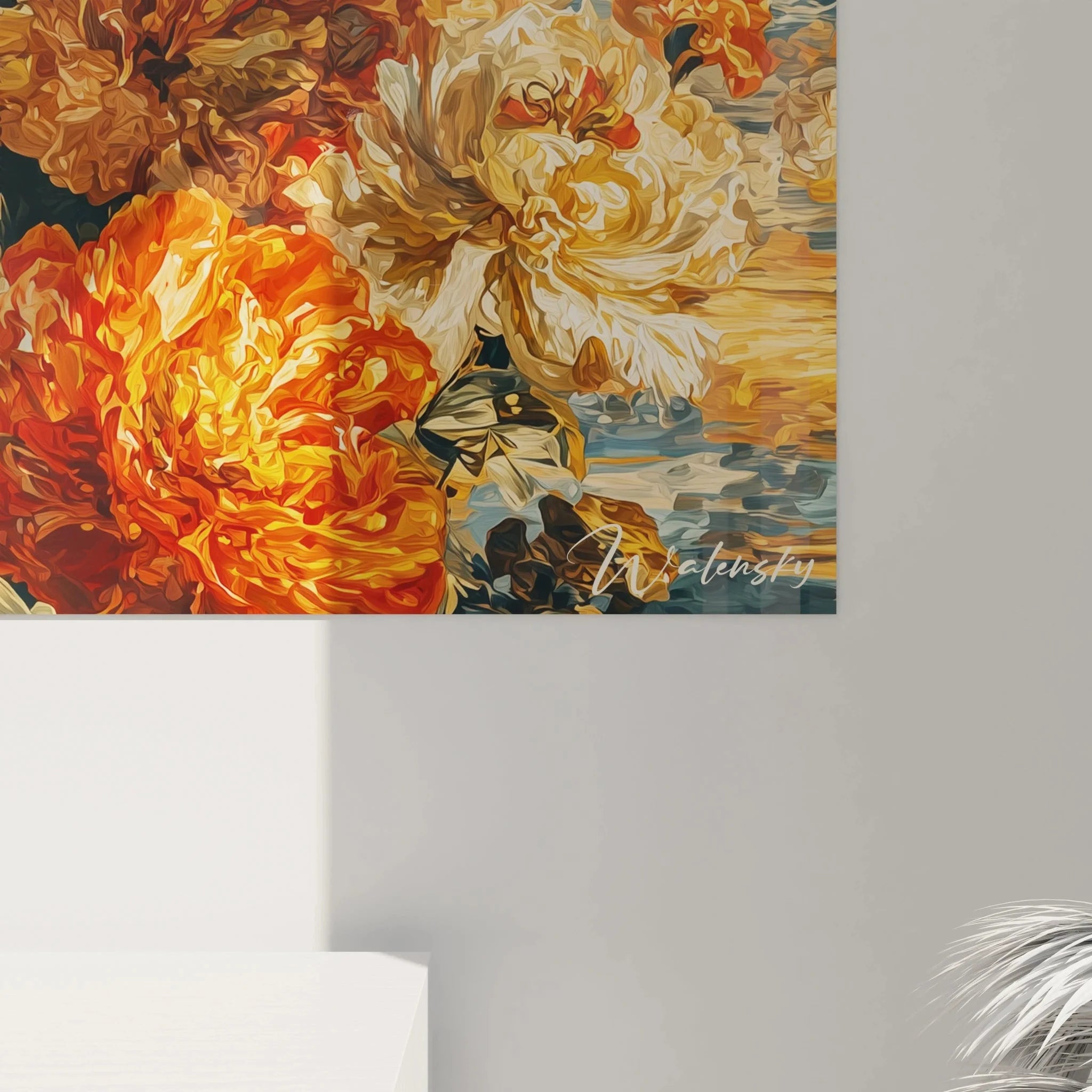 Gesamtansicht Wandbild XXL Dame mit Blüten Renaissance Kunst Wanddekoration