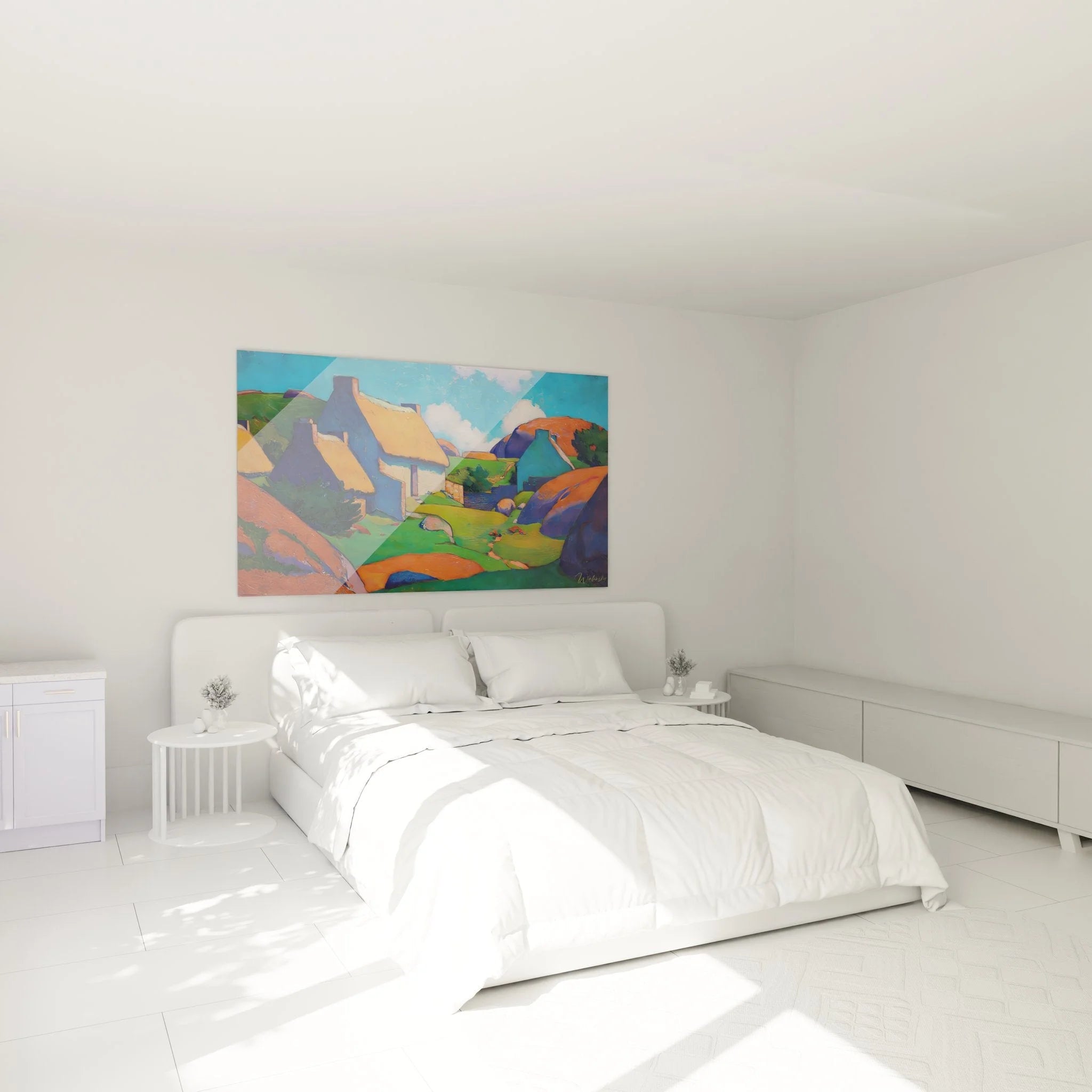 Wandbild XXL Dorflandschaft als stilvolle Wanddekoration im Schlafzimmer