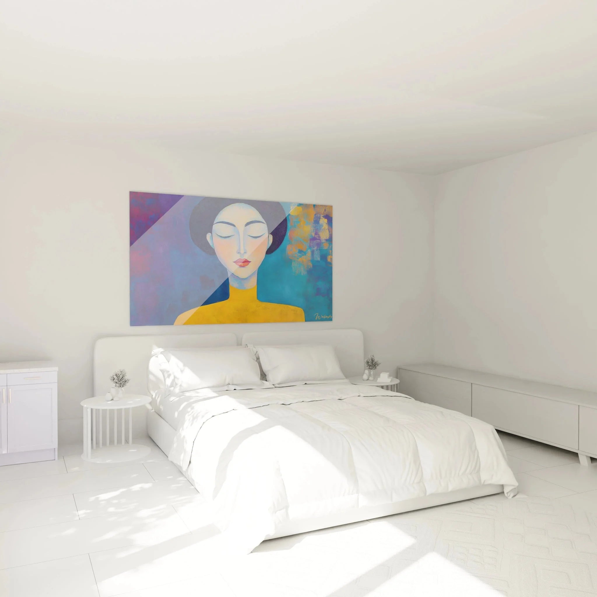 Wandbild XXL Frauenporträt Modigliani in modernem Schlafzimmer - stilvolle Wanddeko