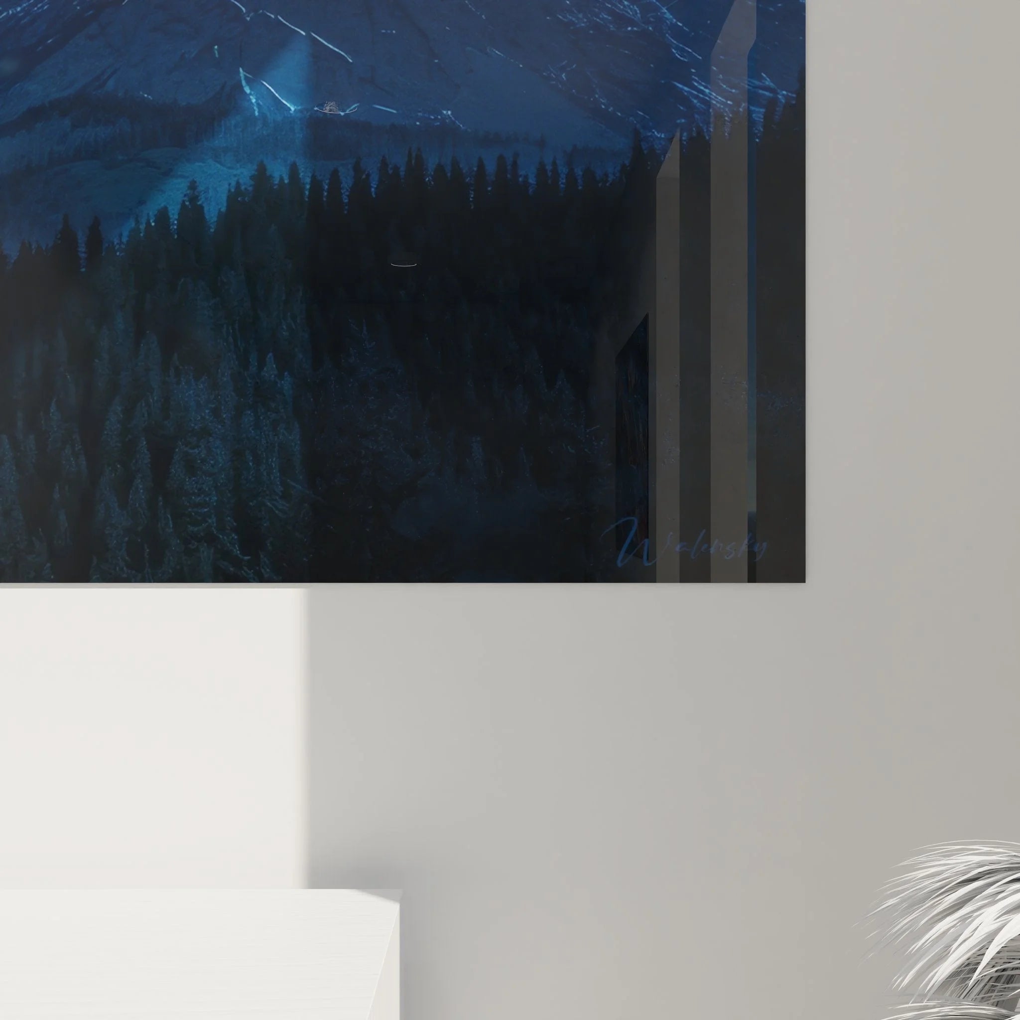 Gesamtansicht Wandbild XXL Berglandschaft, imposante Darstellung von Bergen und Sternenhimmel