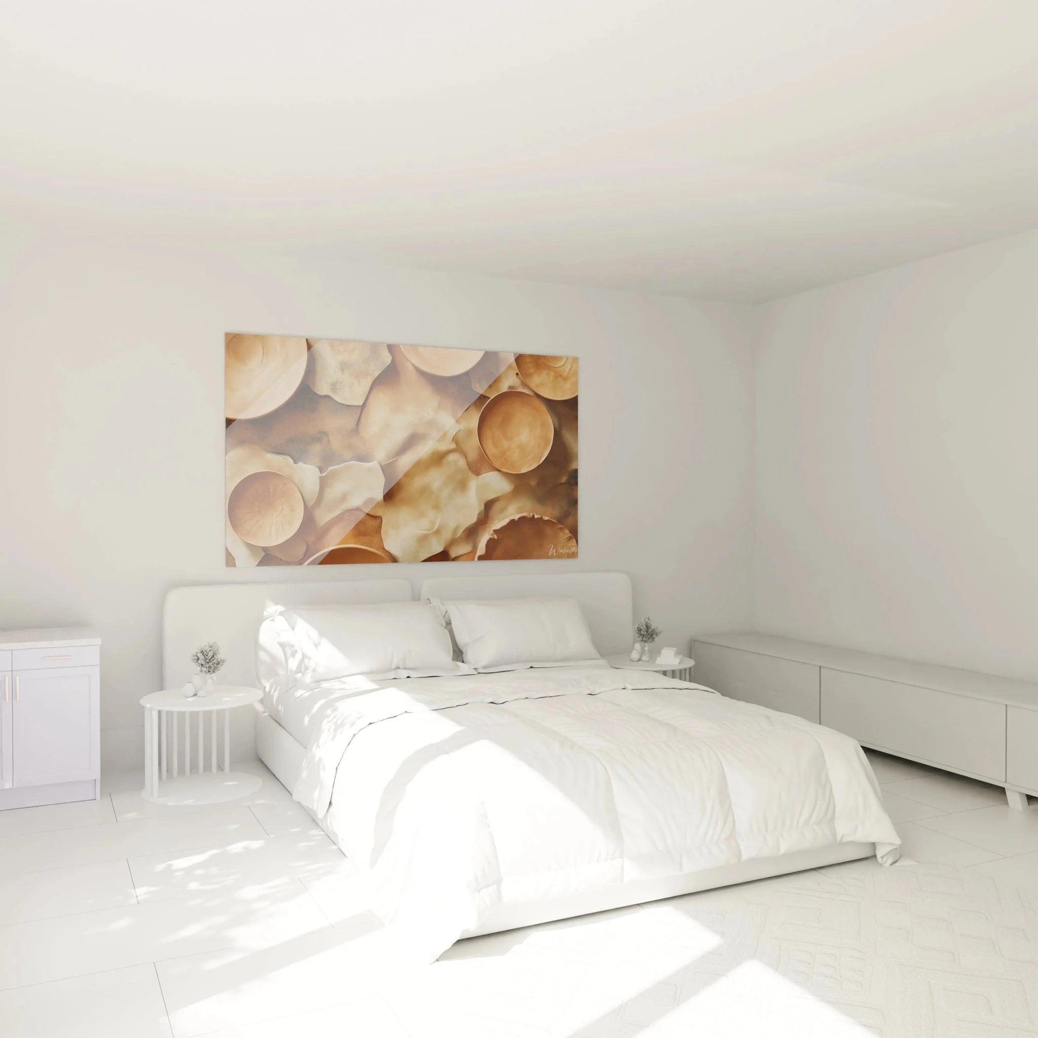 Wandbild XXL Keramik im Schlafzimmer - Terrakotta Keramikschalen als beruhigende Wanddekoration