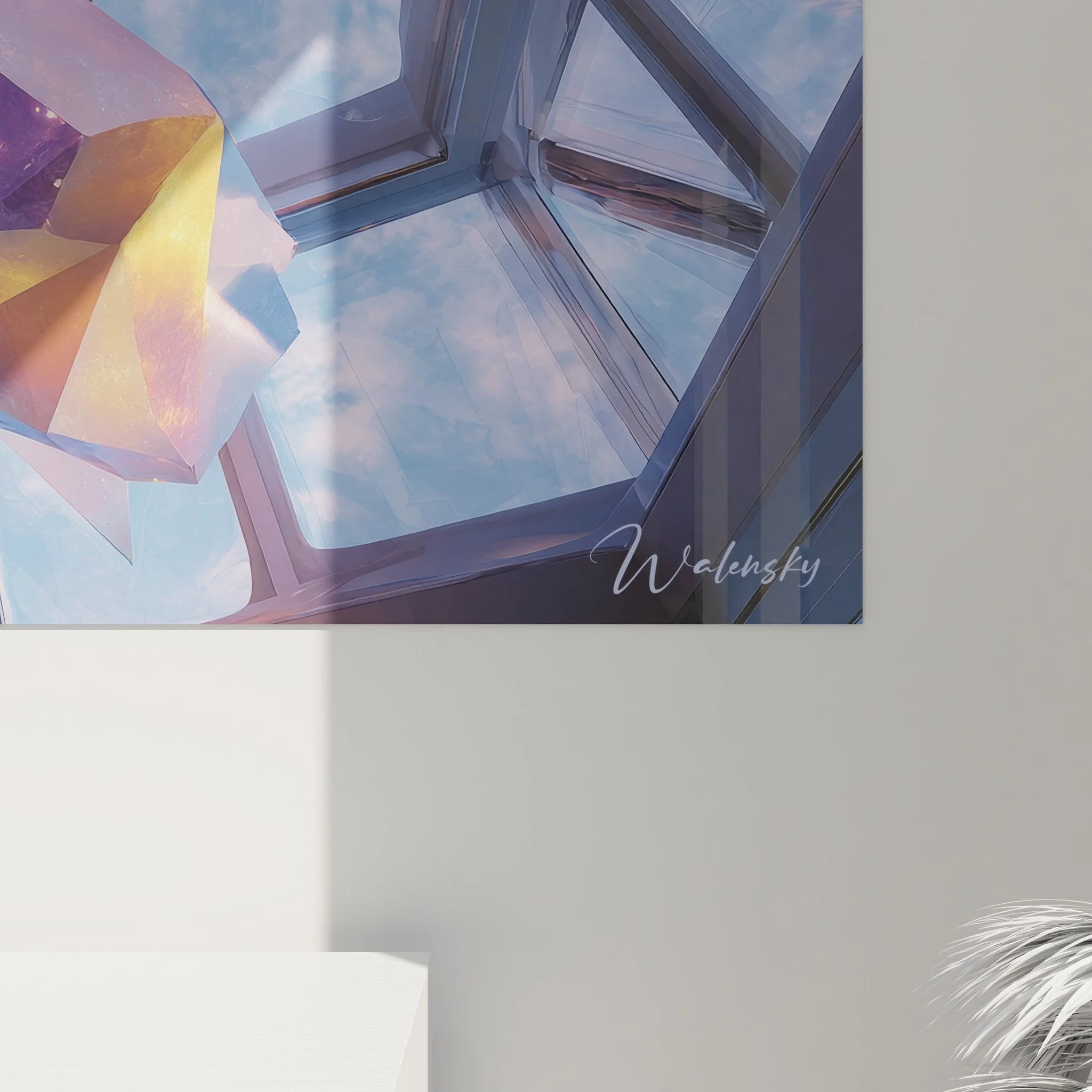 Gesamtansicht Wandbild XXL Kristallprismen - futuristische Architektur Glaskunst