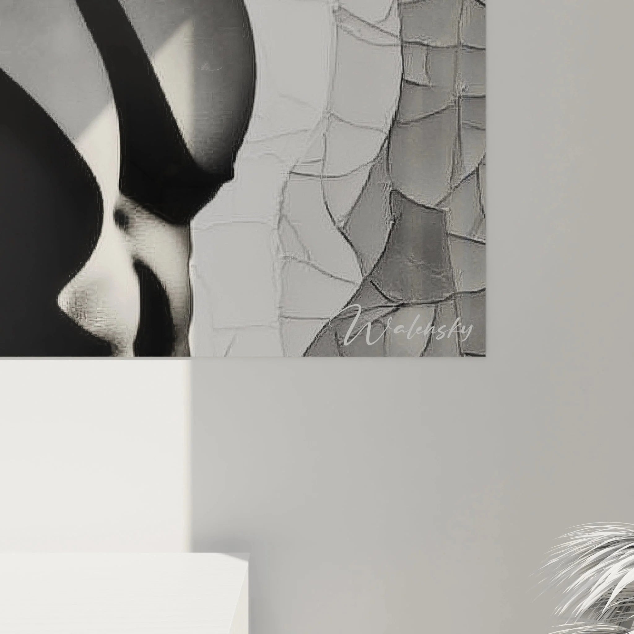 Gesamtansicht Wandbild XXL Mann Portrait - Moderne Wandgestaltung männliche Schönheit Schwarz-Weiß