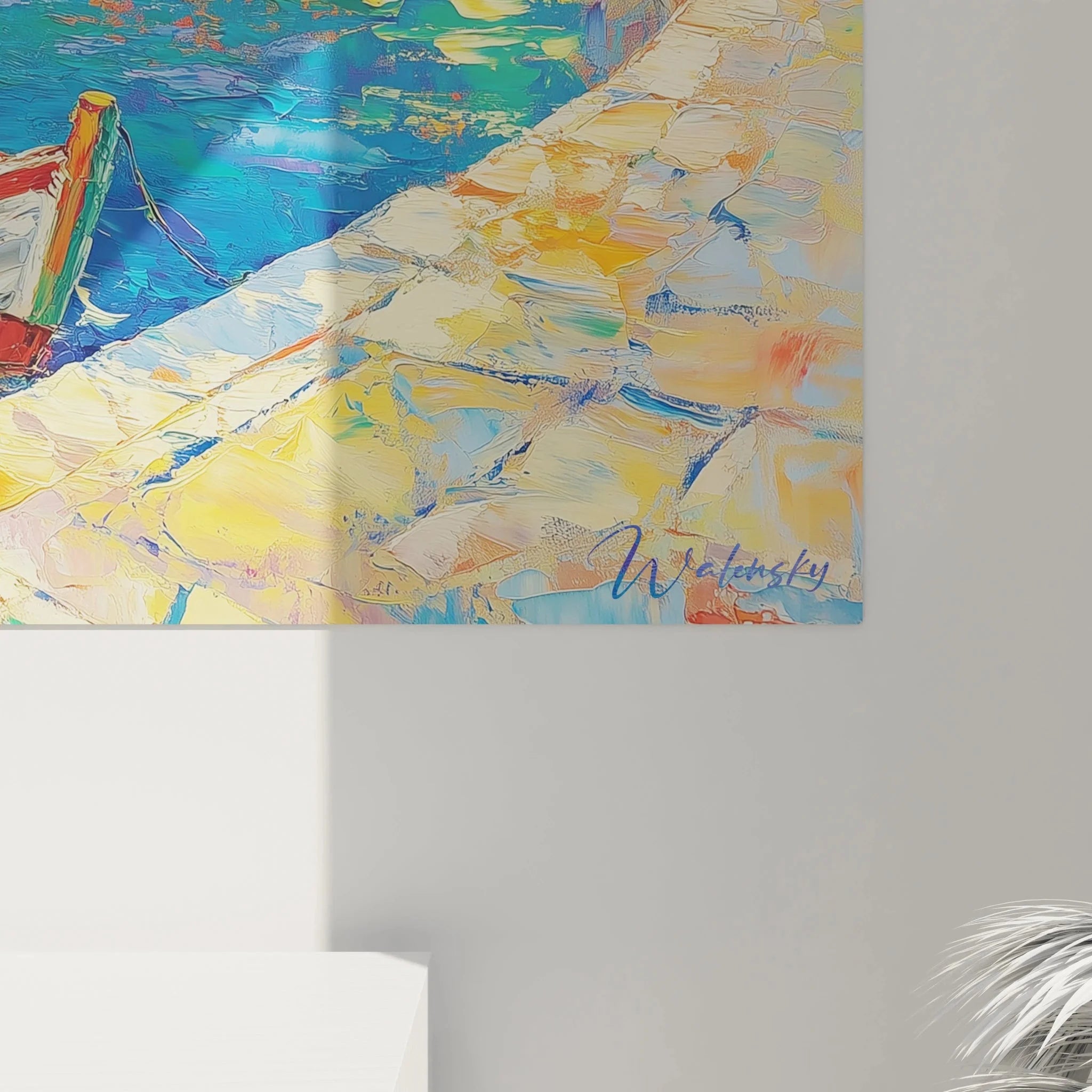 Gesamtansicht Wandbild XXL Mediterrane Hafenszene mit Küstenlandschaft und Segelbooten