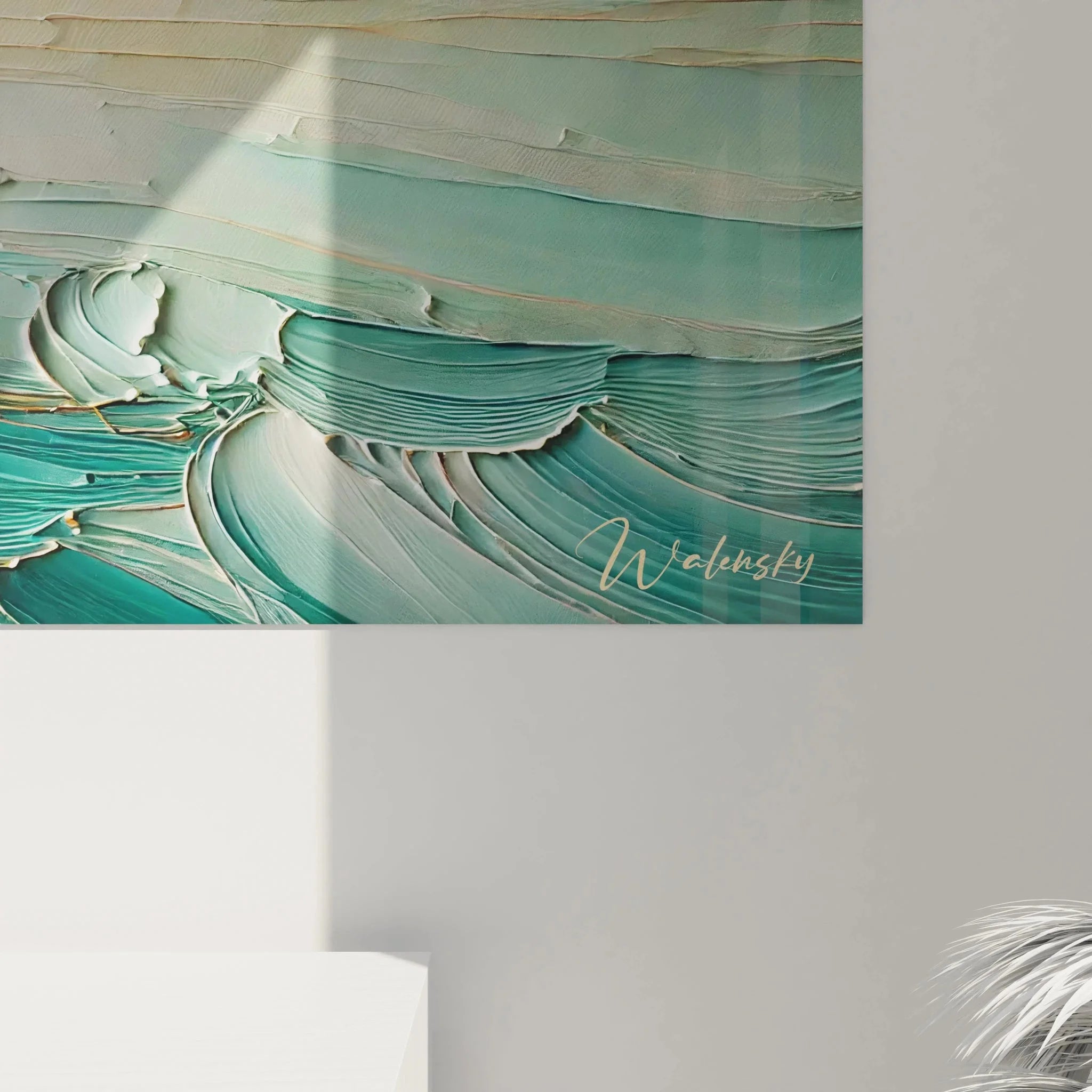 Gesamtansicht Wandbild XXL Möwe mit Wasserspiegelung in modernem Ambiente