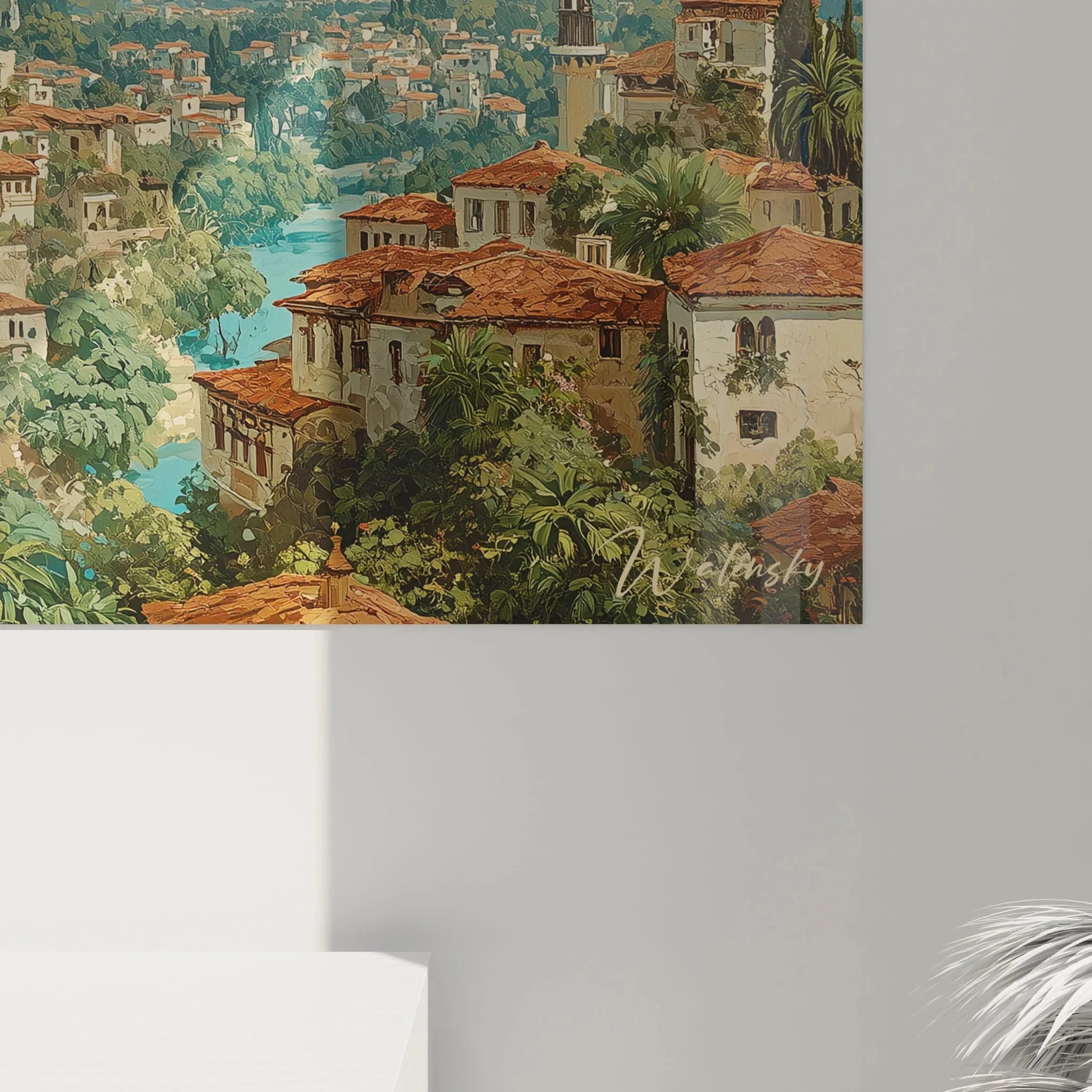 Gesamtansicht Wandbild XXL orientalische Stadt mit maurischer Architektur und mediterraner Vegetation