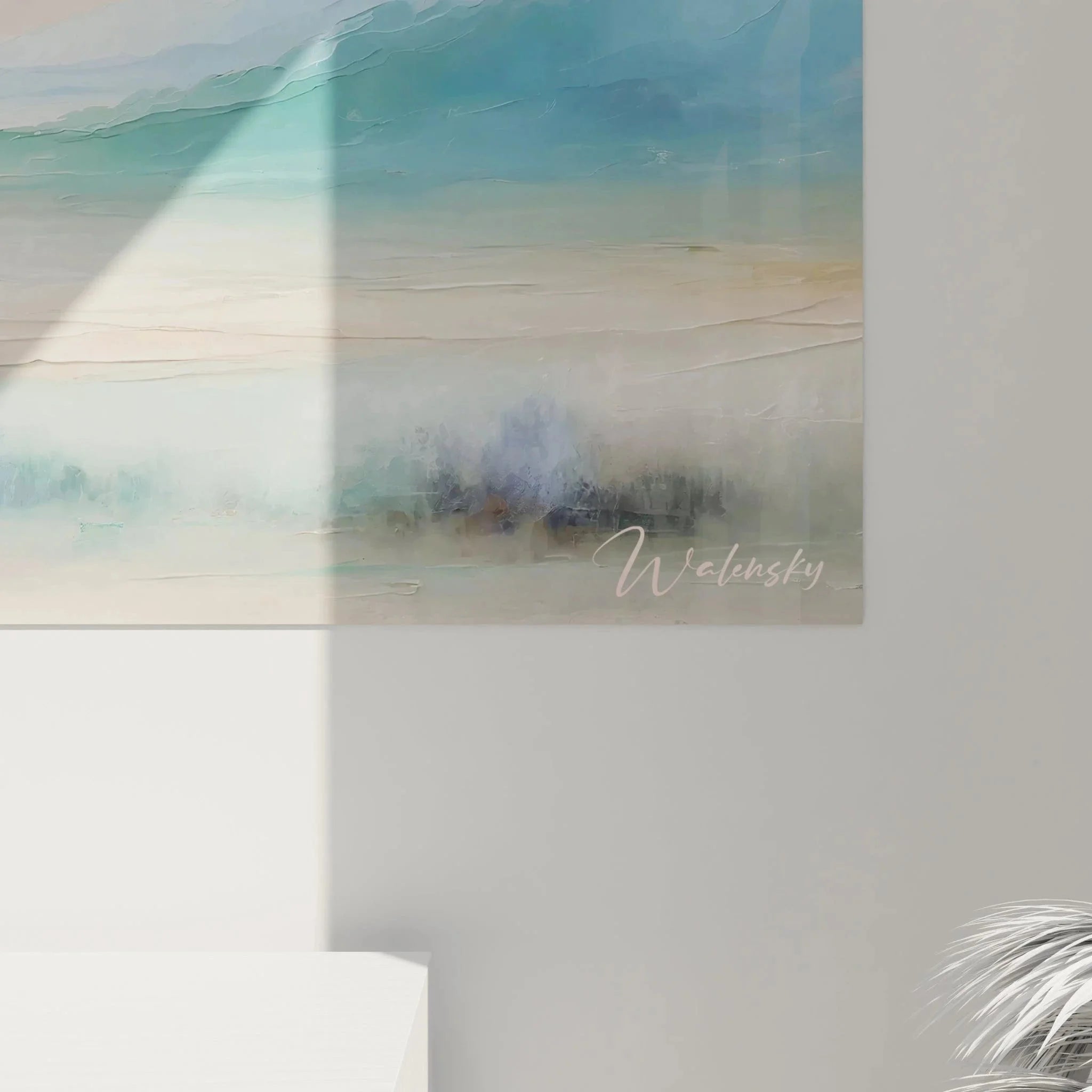 Gesamtansicht Wandbild Pastelllandschaft - abstrakte Berglandschaft mit harmonischen Farbtönen XXL Format