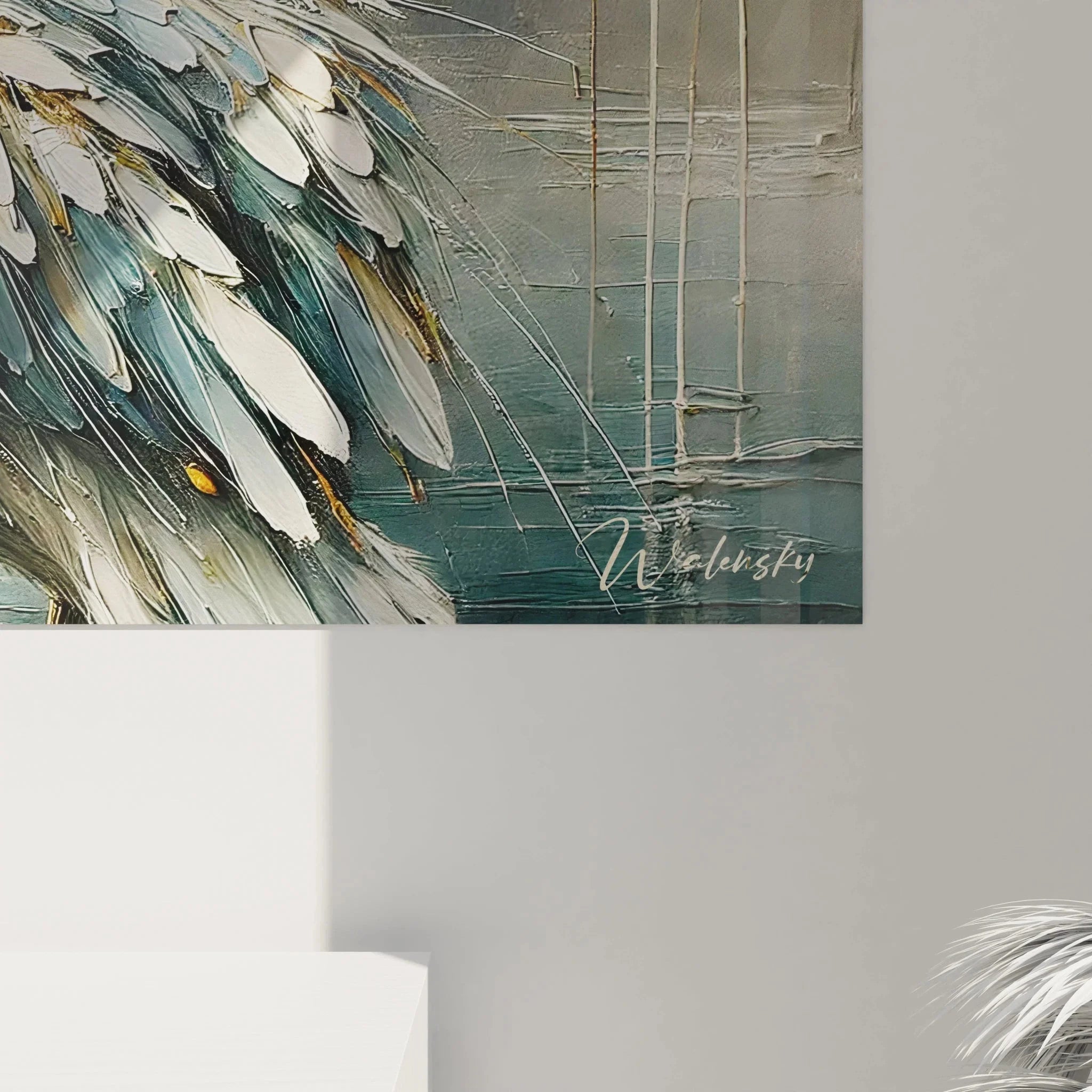 Gesamtansicht Wandbild XXL Pelikan - Großformatiger Vogel Kunstdruck für stilvolle Raumgestaltung