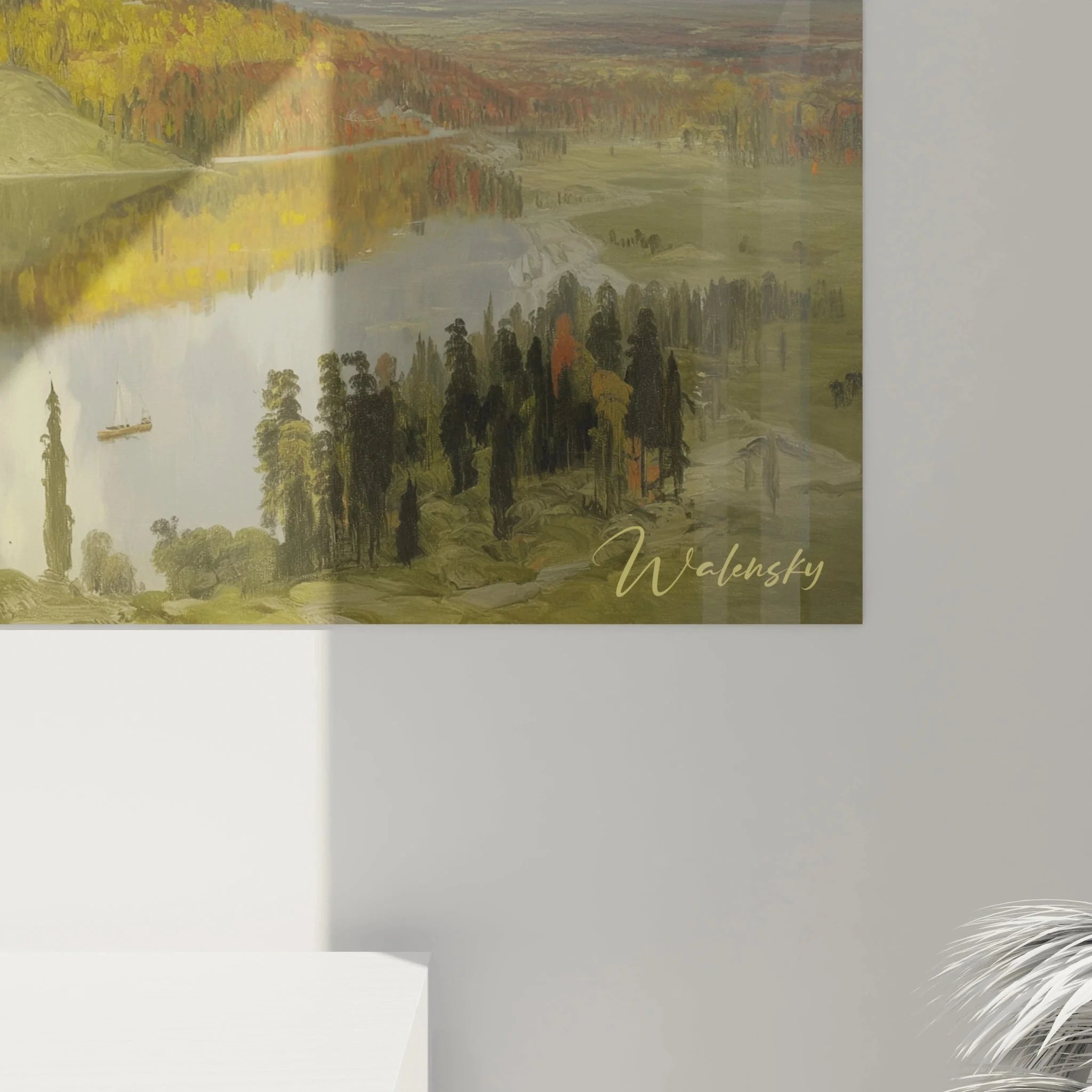 Gesamtansicht romantisches Wandbild XXL - Schlosslandschaft mit See und dramatischem Himmel