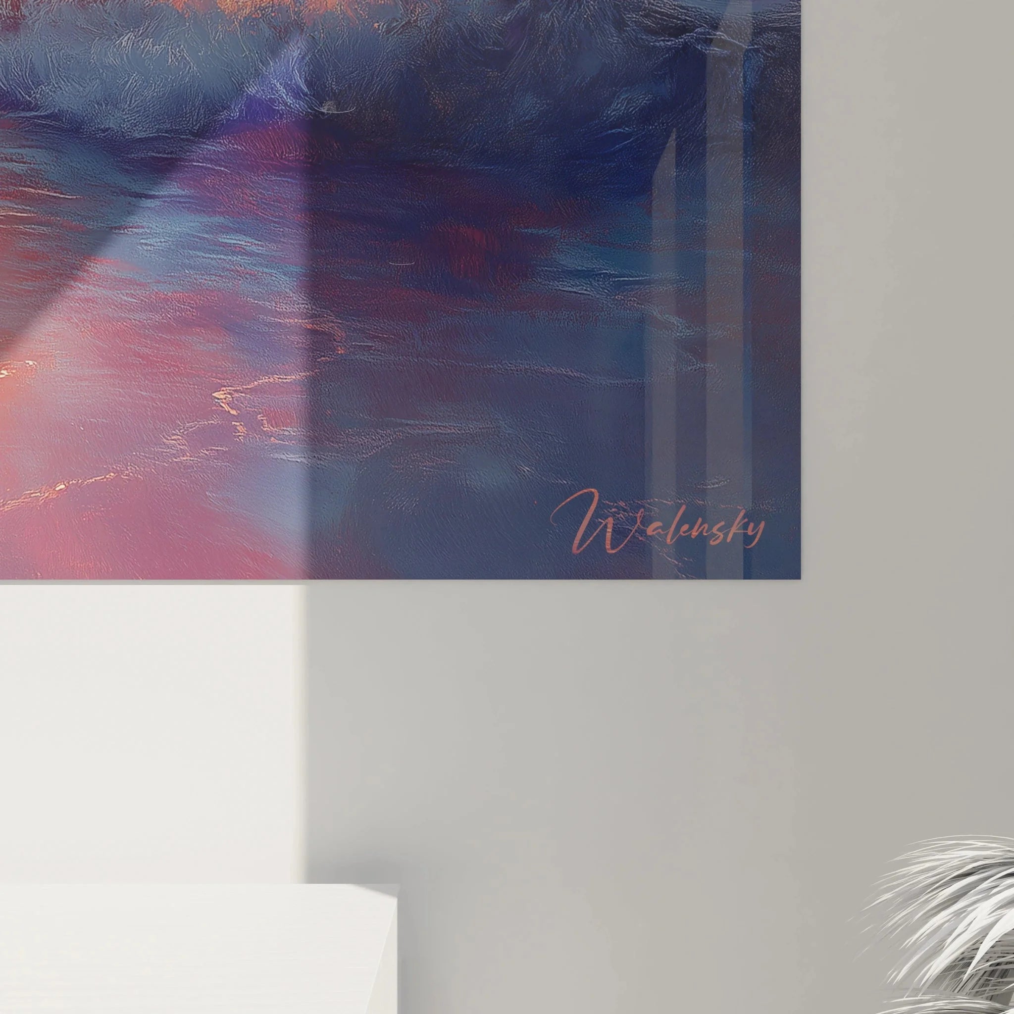 Gesamtansicht Wandbild XXL Sonnenuntergang mit romantischer Brandung und warmem Abendhimmel über dem Meer