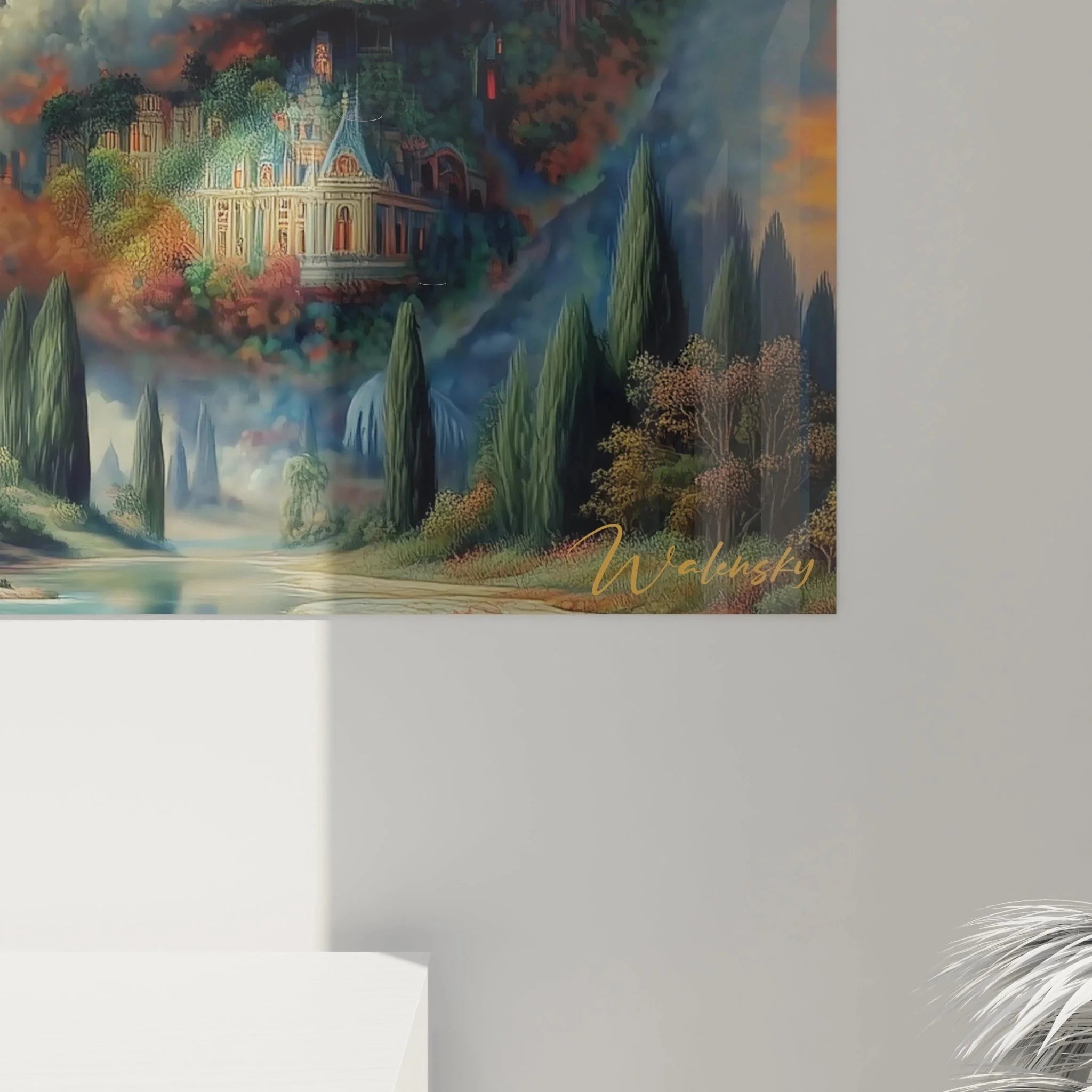 Gesamtansicht Wandbild XXL Surrealismus - Gesicht Architektur Fusion als moderne Wandkunst