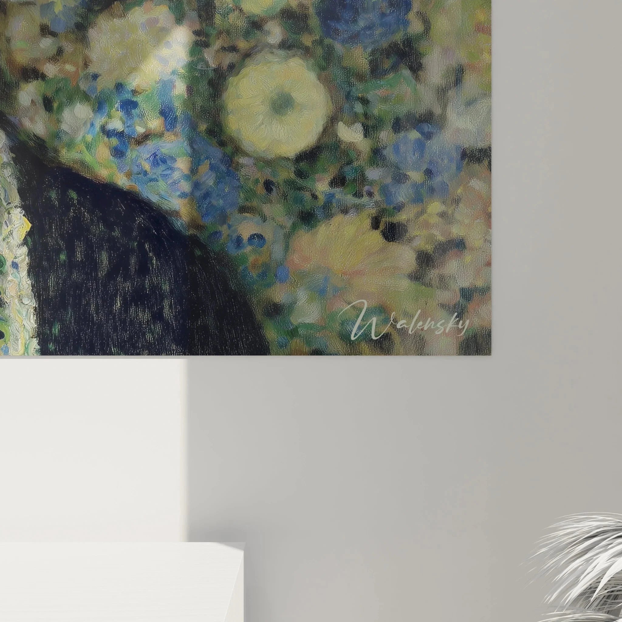 Gesamtansicht Wandbild XXL Symbolismus Frauenportrait mit prachtvollem floralen Hintergrund und Jugendstil Elementen