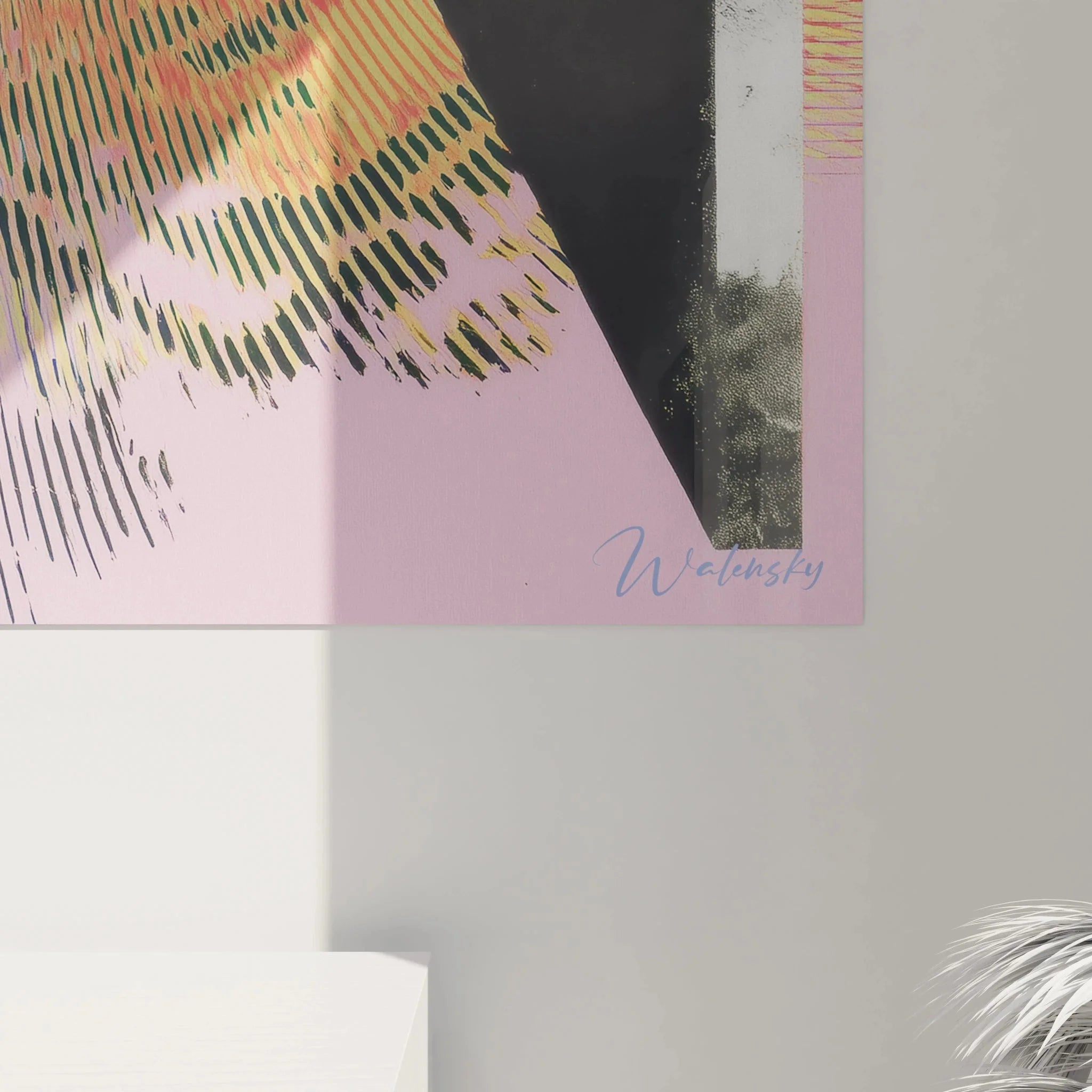 Gesamtansicht Wandbild XXL Tisch Op Art mit psychedelischen Mustern für Raumgestaltung