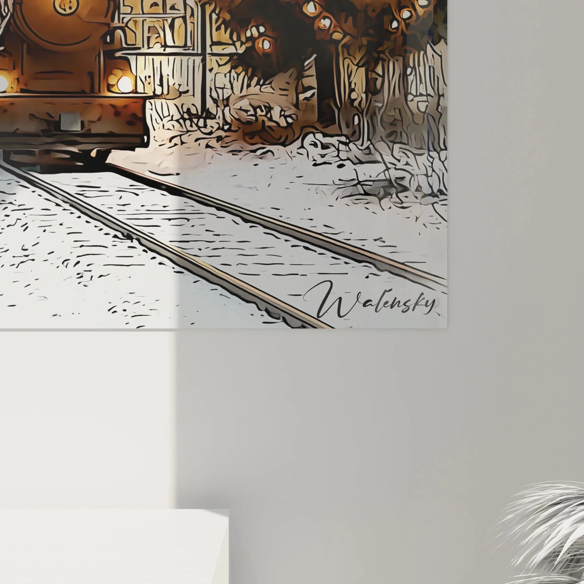 Gesamtansicht Wandbild XXL Weihnachtszug mit nostalgischer Eisenbahn in verschneiter Bergwelt