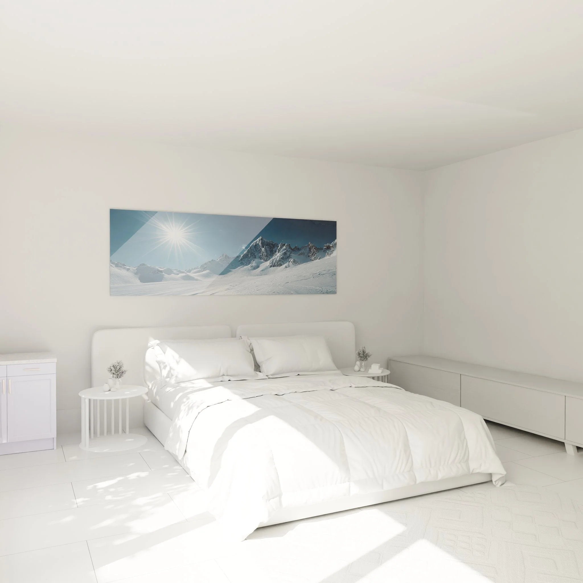 Wandbild XXL Wintermotiv Alpengipfel im Schlafzimmer als elegante Winterdekoration an der Wand