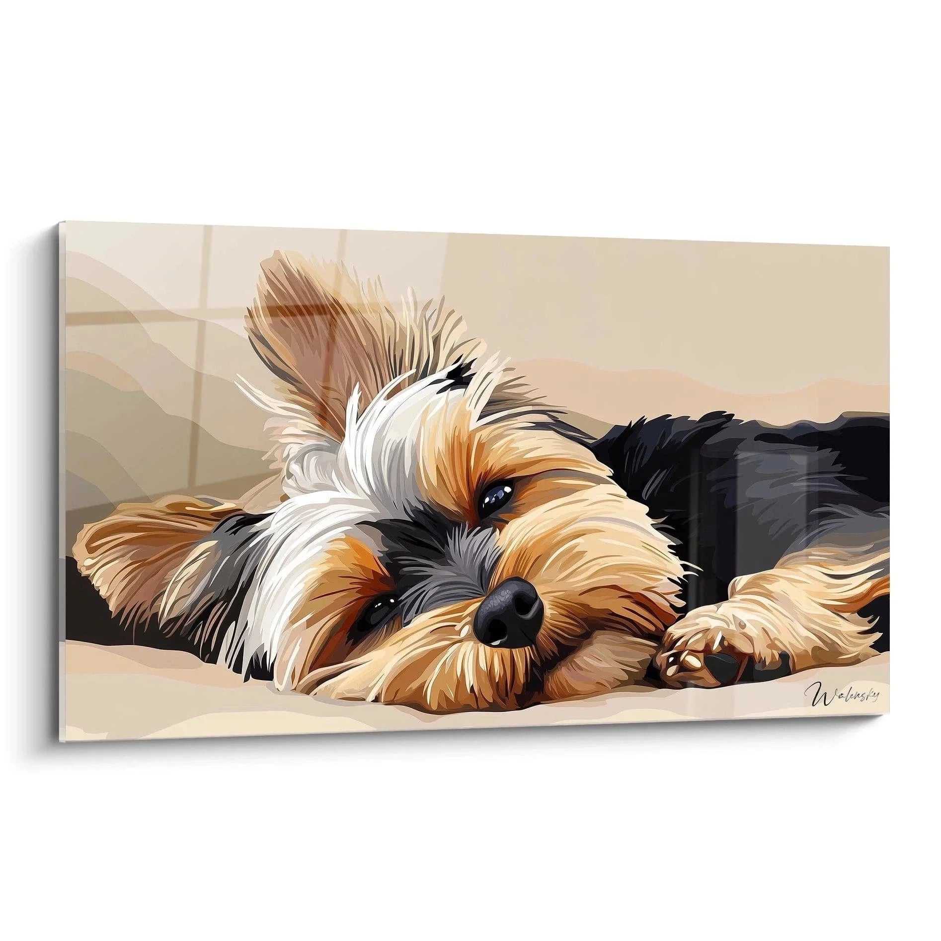 Wandbild Yorkshire Terrier schlafend mit seidigem Fell in warmen Brauntönen - Edition Hund Kunstdruck