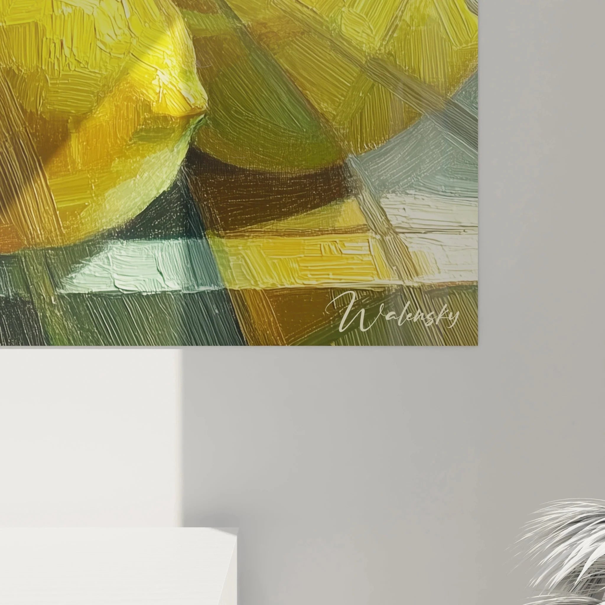 Gesamtansicht Wandbild Zitronen mediterran - Stillleben Komposition gelbe Früchte Schachbrettmuster