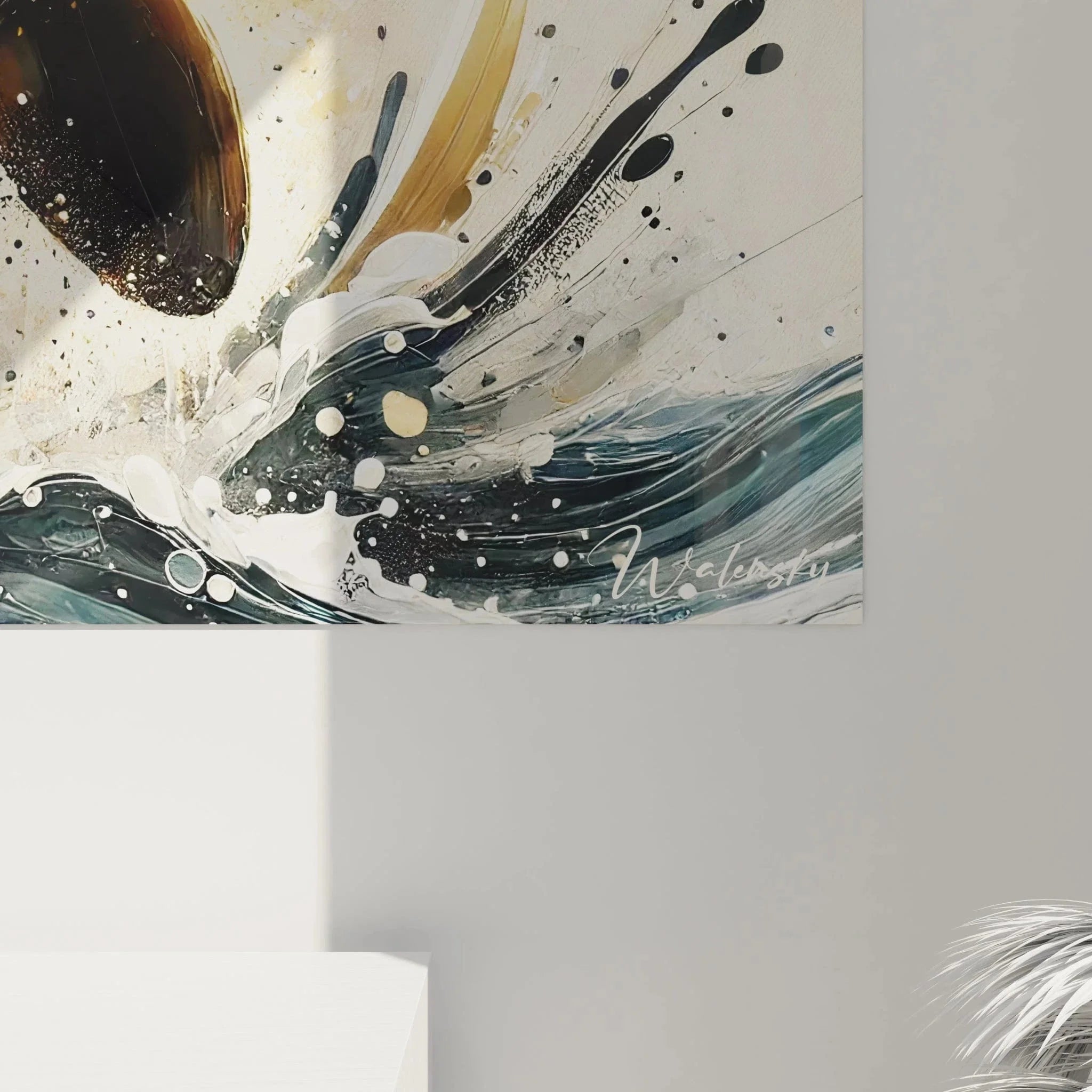 Komplettansicht des großformatigen Orca Wandbildes mit dynamischer Sprungdarstellung