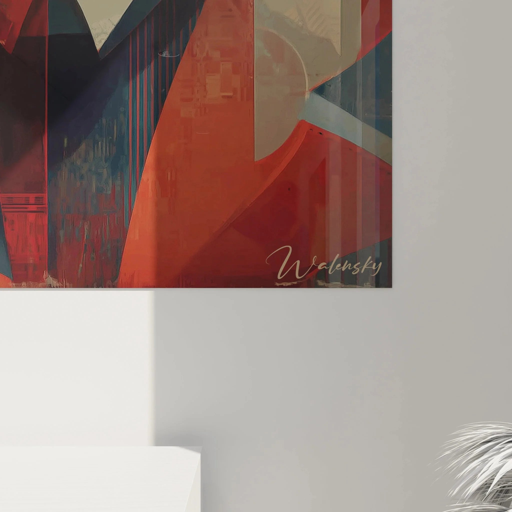 Gesamtansicht modernes Wandbild mit abstrakter afrikanischer Maske in kubistischem Stil