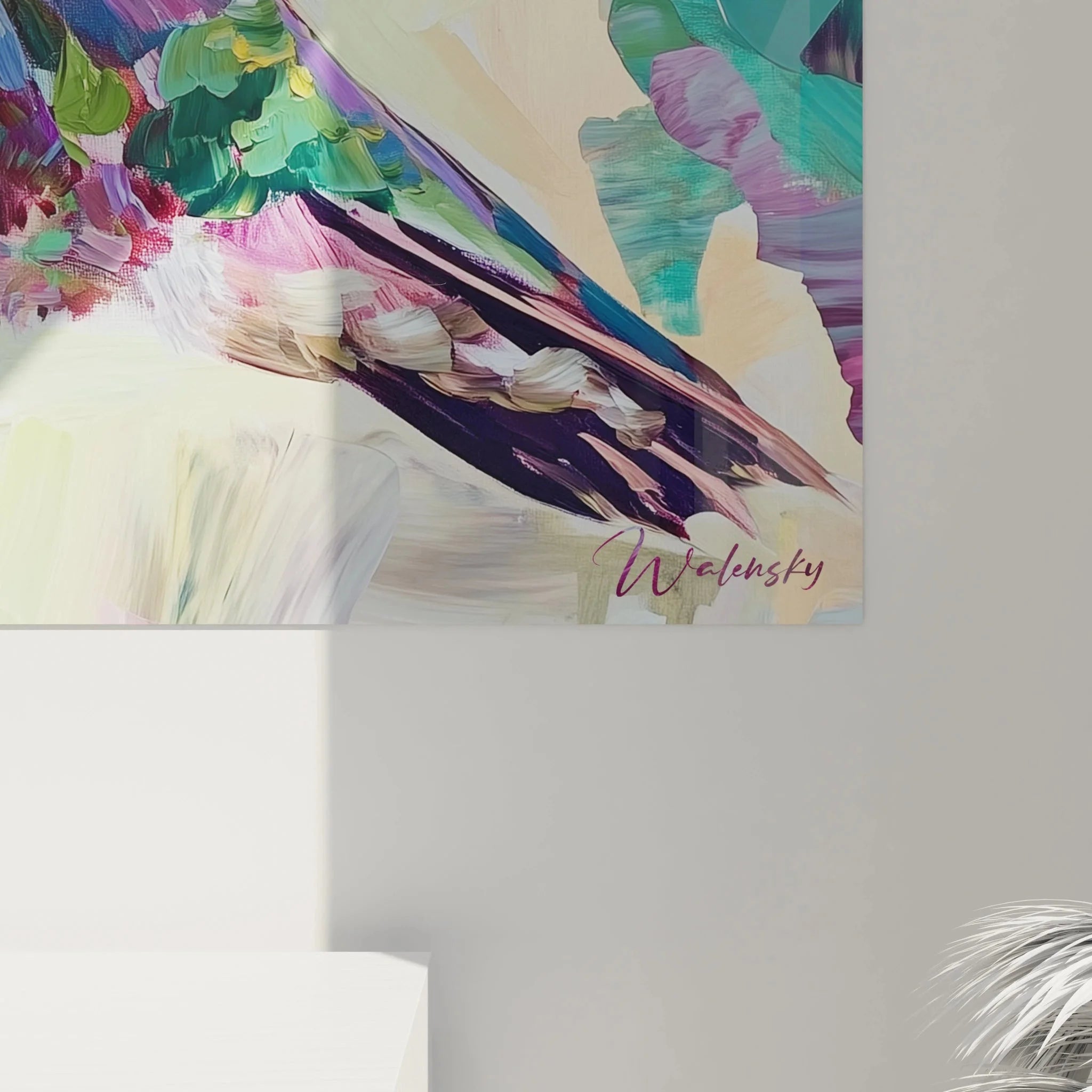 Gesamtansicht Kolibri Wandkunst violett - Moderne Wandgestaltung Vogelmotive