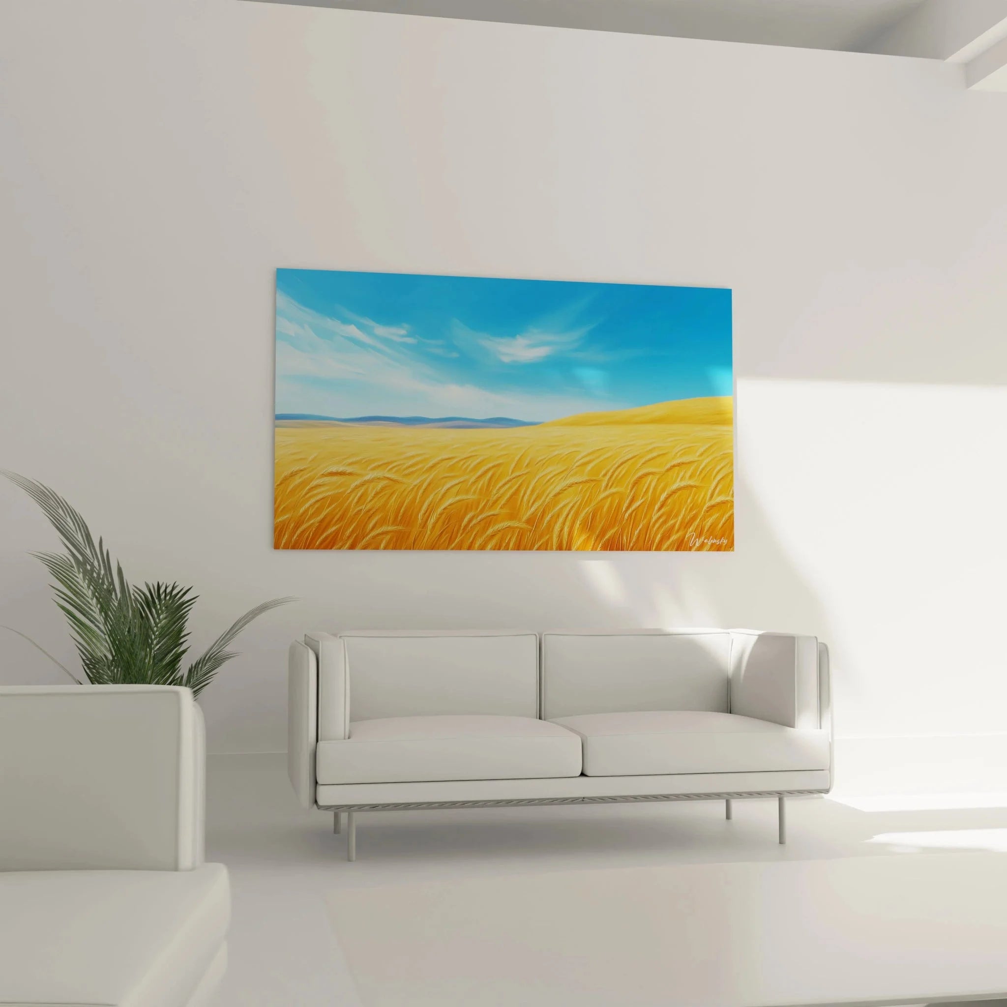 Detailansicht Wandbild Weizen, goldene Getreidehalme Nahaufnahme Landschaftsmalerei