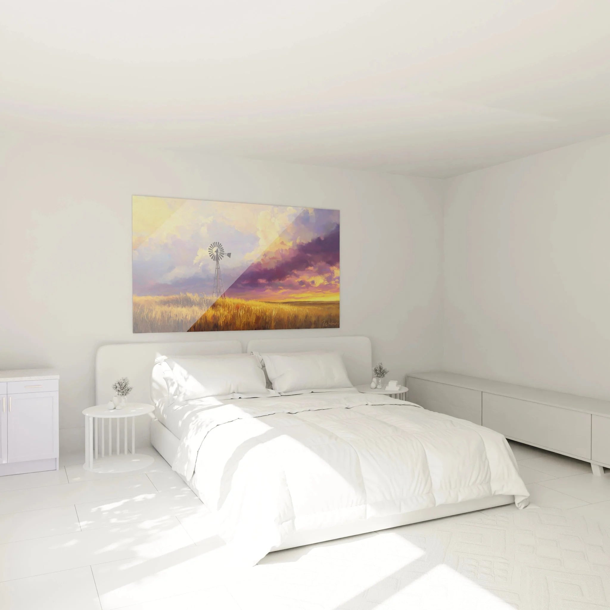 Windmühle Wandbild im Schlafzimmer - Prairie Landschaftsdeko über dem Bett