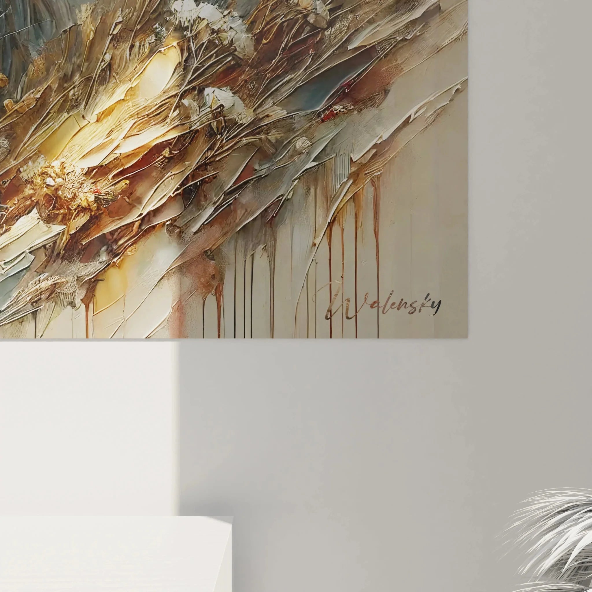 Gesamtansicht Wolf im Grasland Wandbild - Kunstvolle Tiendarstellung in natürlicher Umgebung