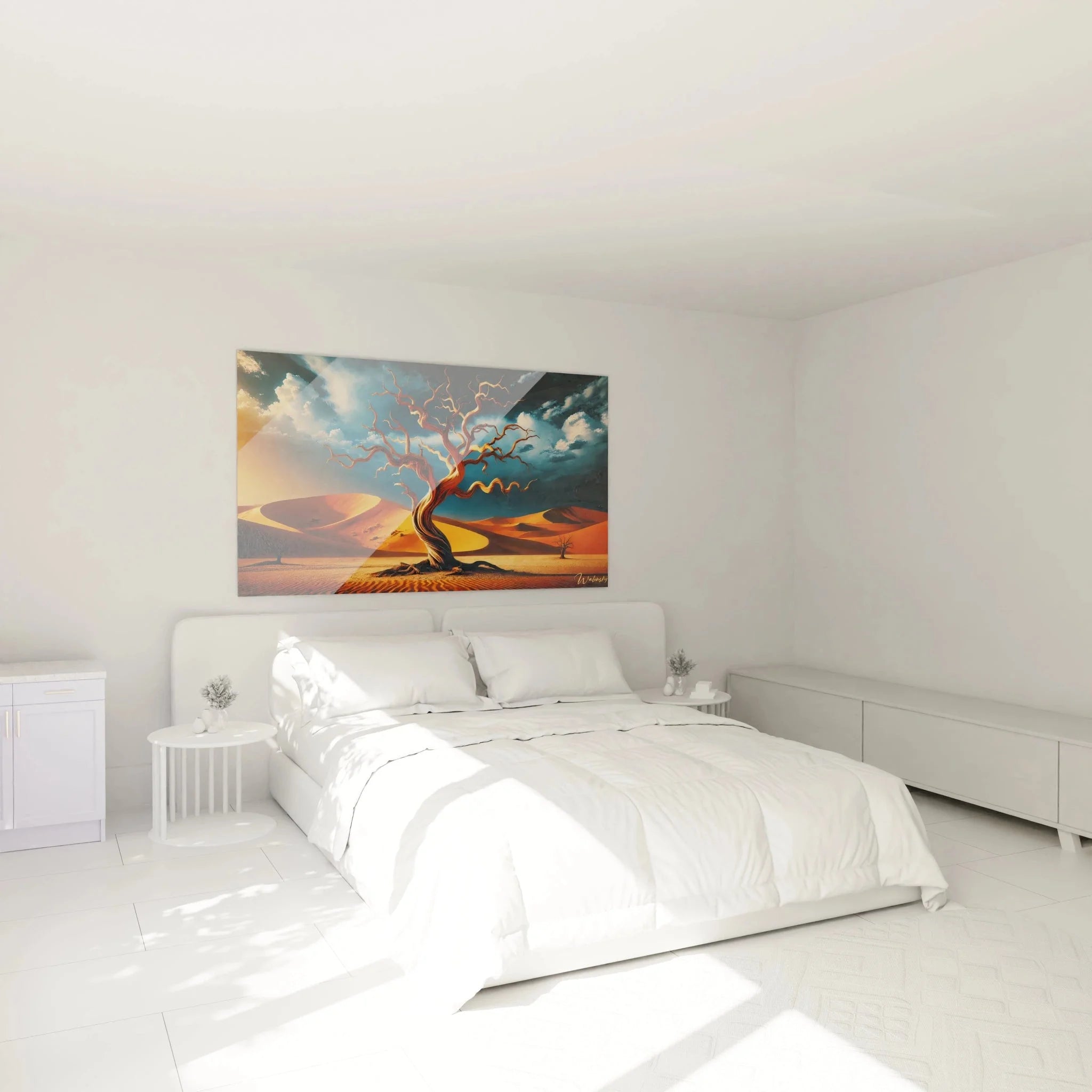 Wüstenbaum Wandbild XXL Schlafzimmer Ambiance mystische Wüstenlandschaft moderne Wandkunst