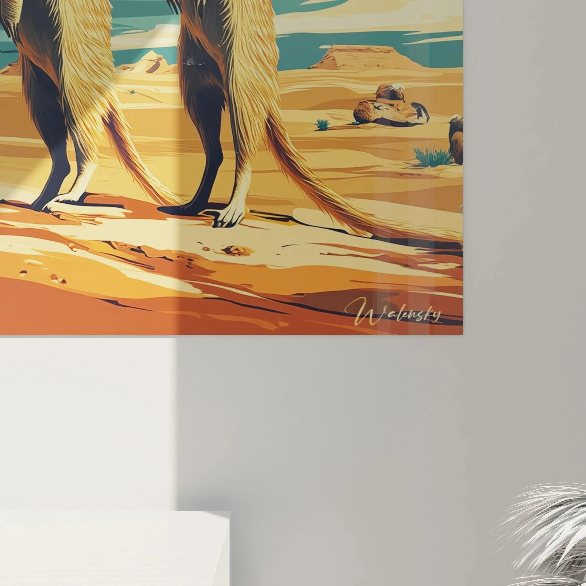 Gesamtansicht Wandbild Erdmännchen Wüstenlandschaft - Komplette Savannenszenerie mit Surikaten Wächtern