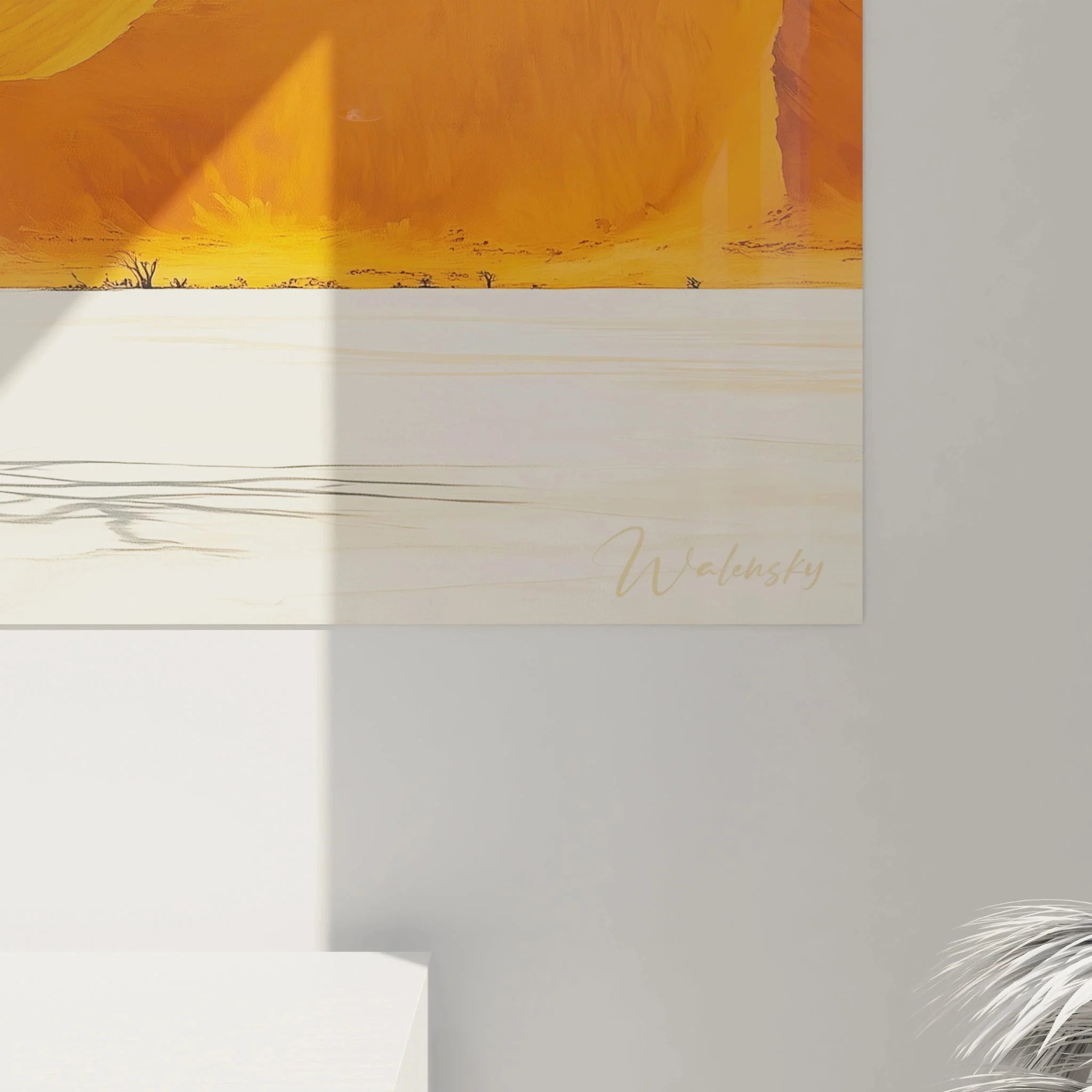 Gesamtansicht des großformatigen Wüstenlandschaft Wandbildes mit Rahmen