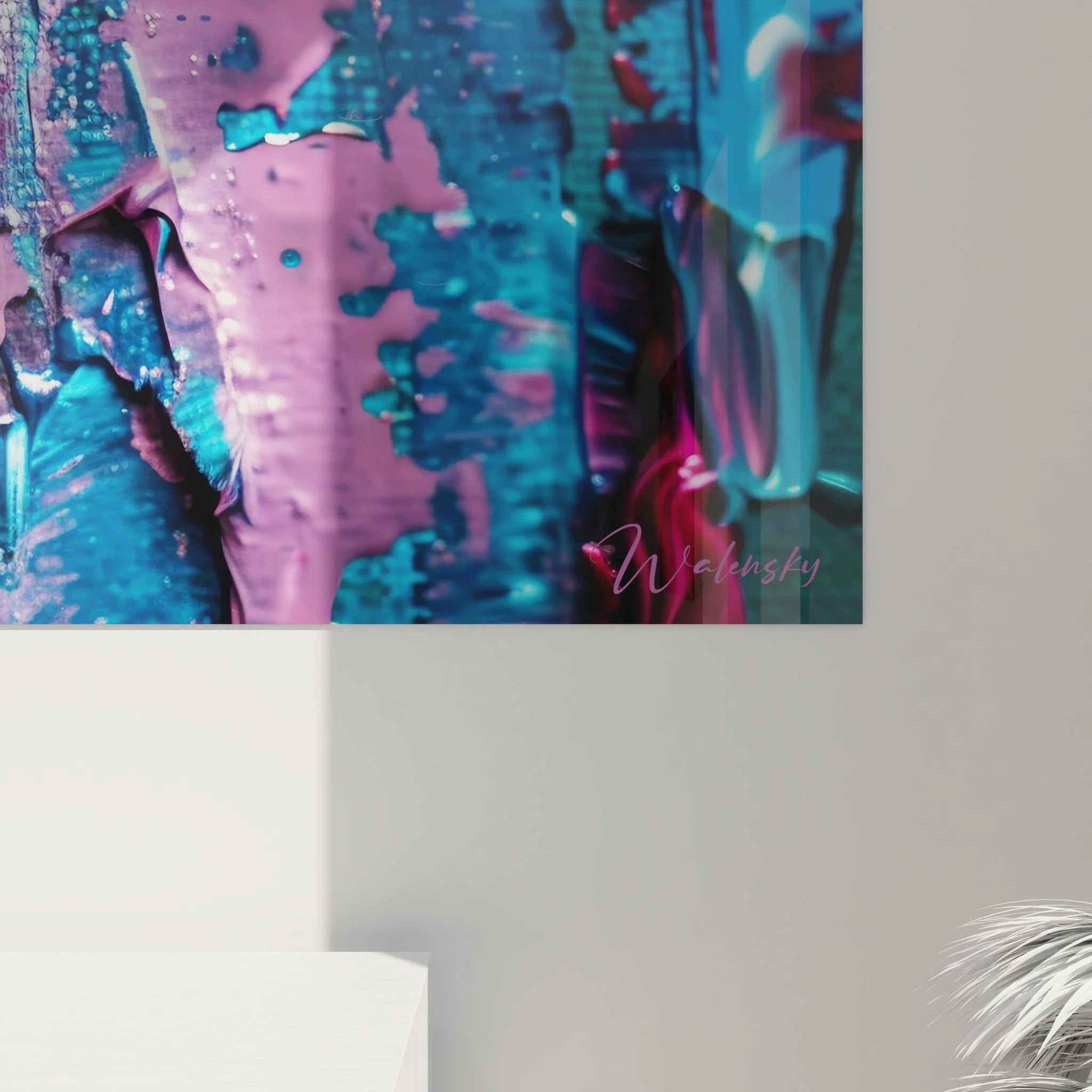 Gesamtansicht Wandbild abstrakte Farbexplosion XXL, moderne Wanddekoration mit intensiven Farben