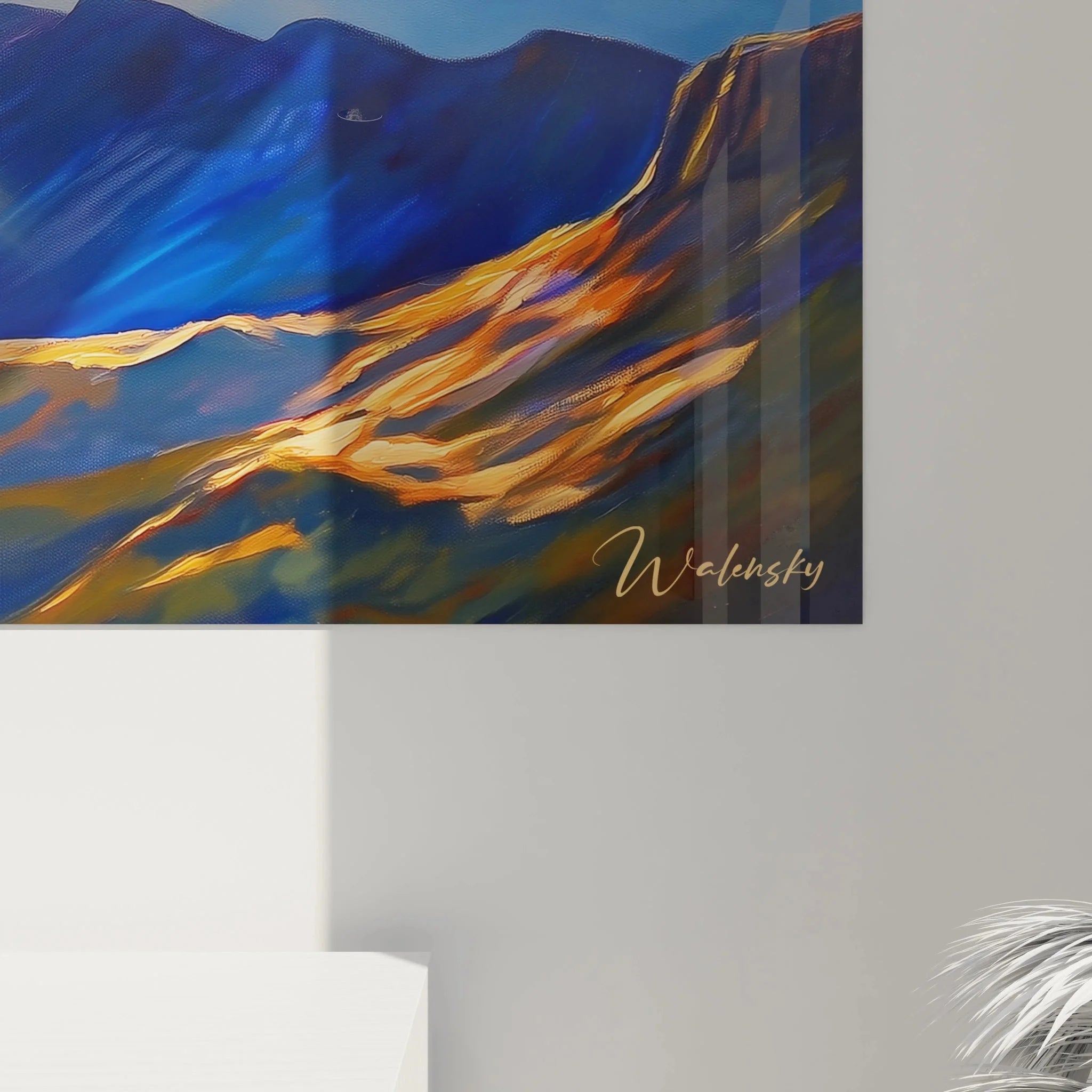 Komplettansicht XXL Wandbild Berglandschaft - dramatische Alpenkulisse mit Lichtstrahlen