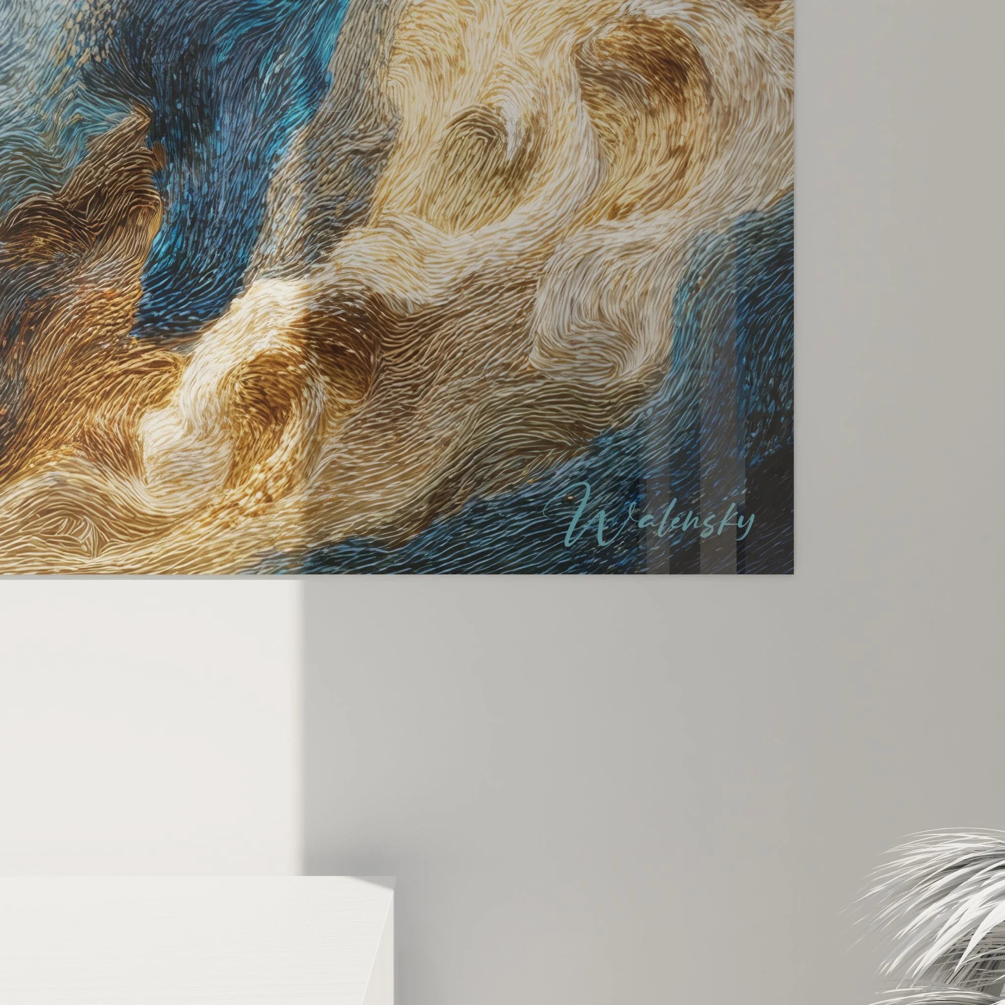 Gesamtansicht des XXL Wandbildes mit himmlischen abstrakten Formen