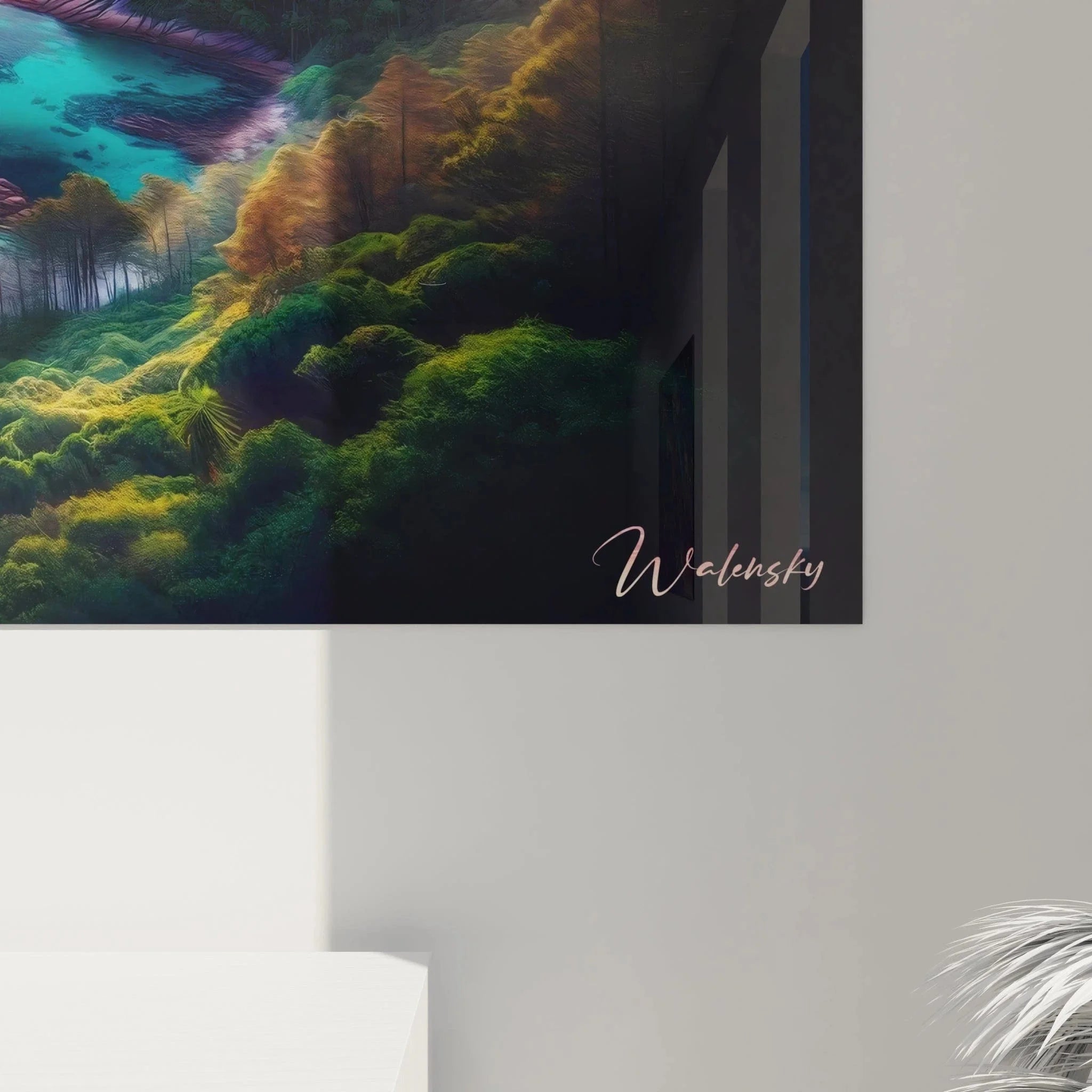 Gesamtansicht XXL Wandbild paradiesische Küstenlandschaft mit Bergen und tropischer Vegetation