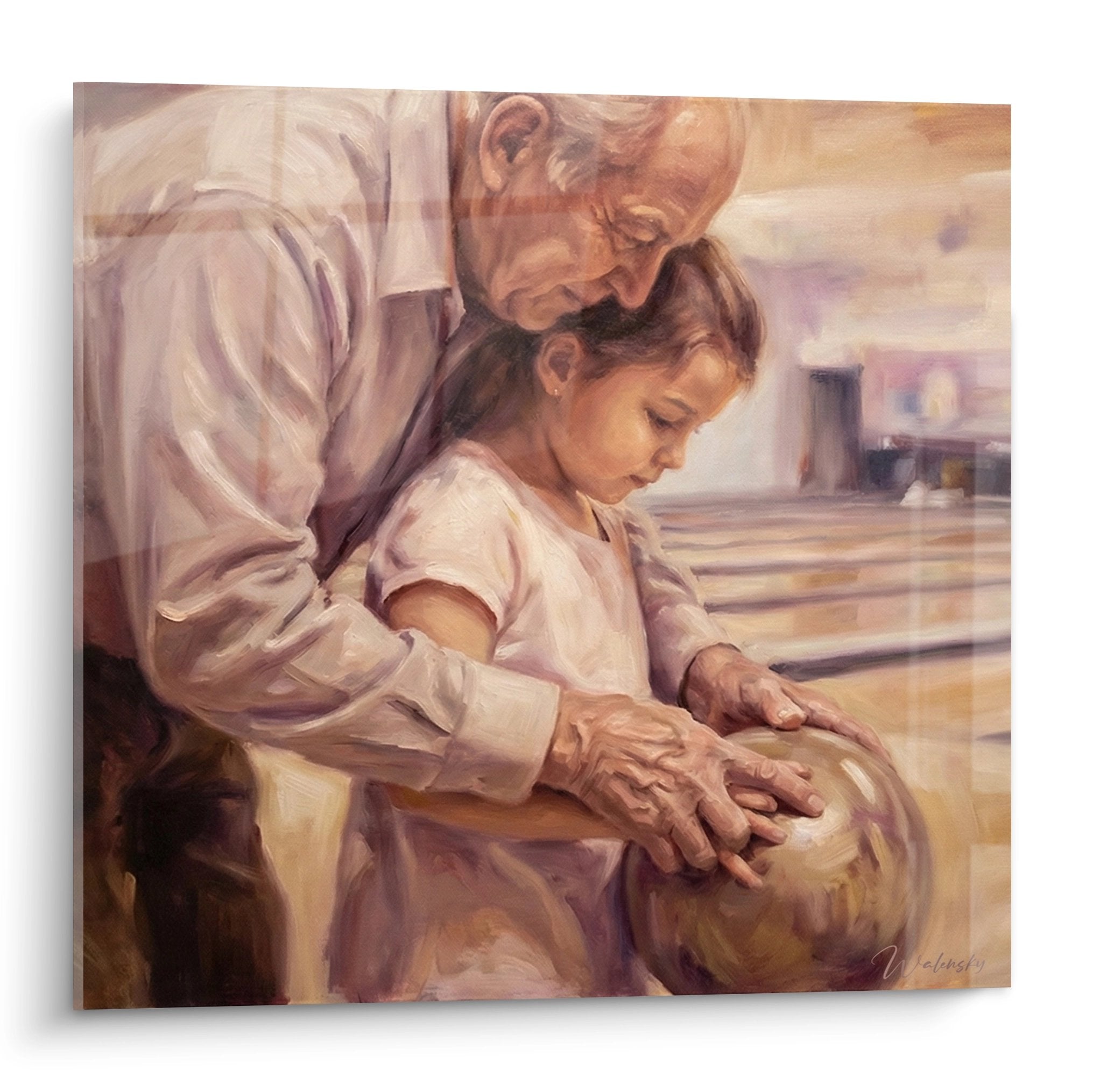 Wandbild Töpferei Szene mit Handwerker und Kind an Töpferscheibe in warmen Erdtönen - Edition Bowling