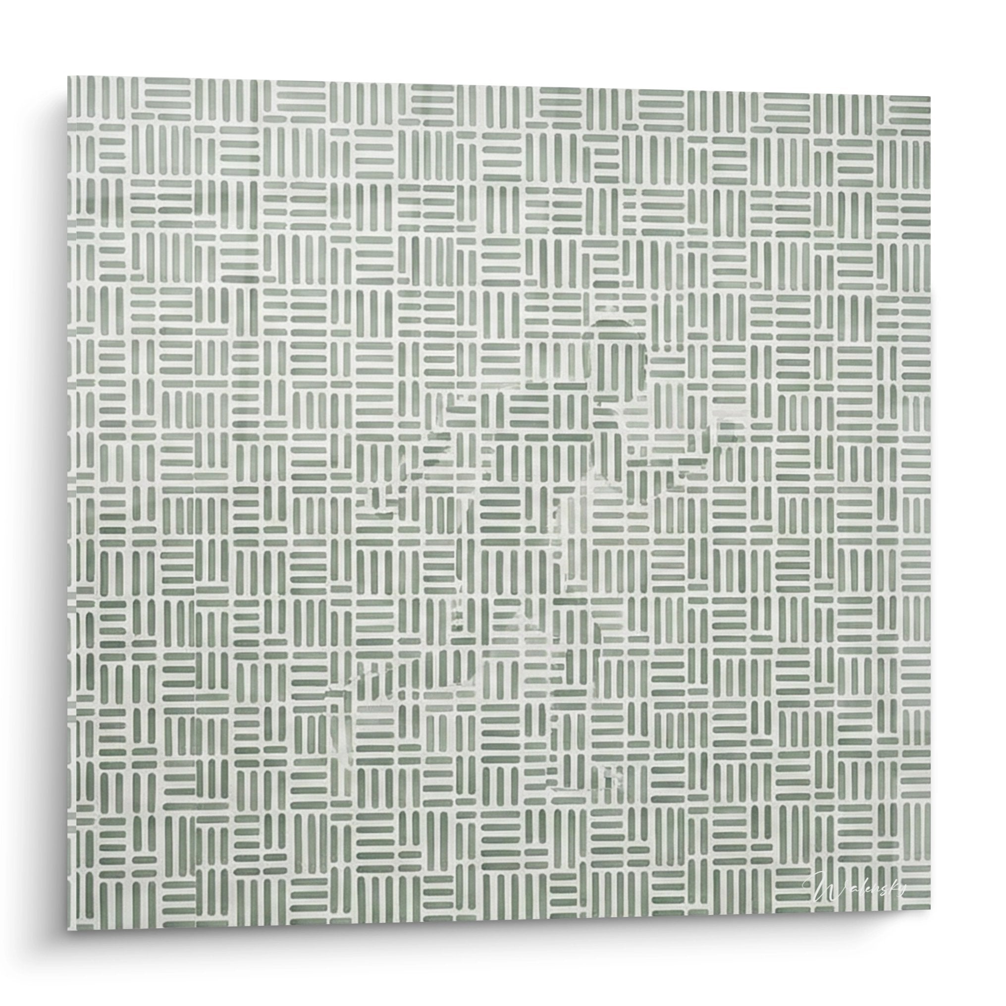 Modernes Wandbild mit geometrischem Linienmuster in Grüntönen für abstrakte Wanddekoration