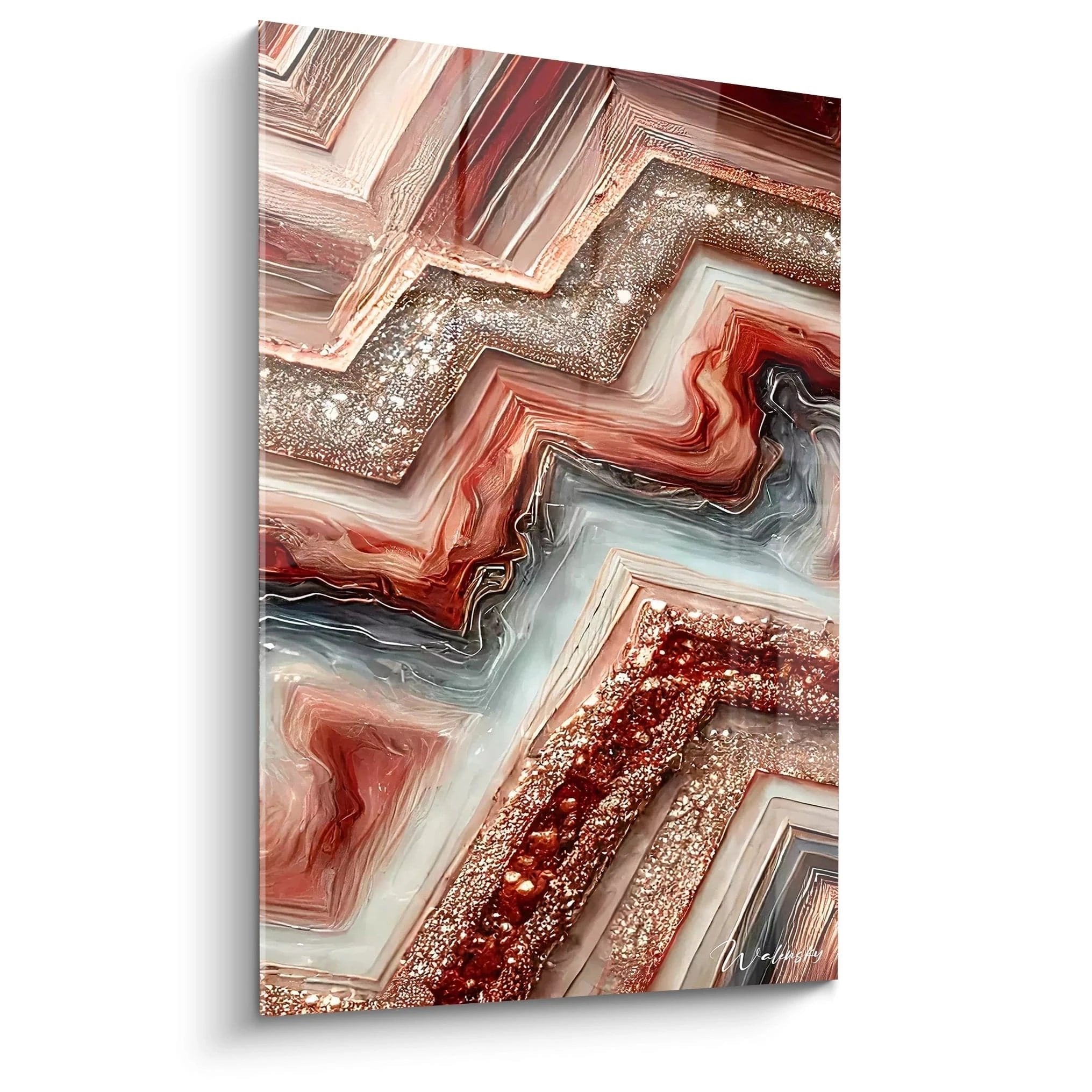 Abstraktes Wandbild mit Achat-Geode Design in Rot, Gold und Grau - Edition Epoxidharz-Optik für moderne Wanddekoration