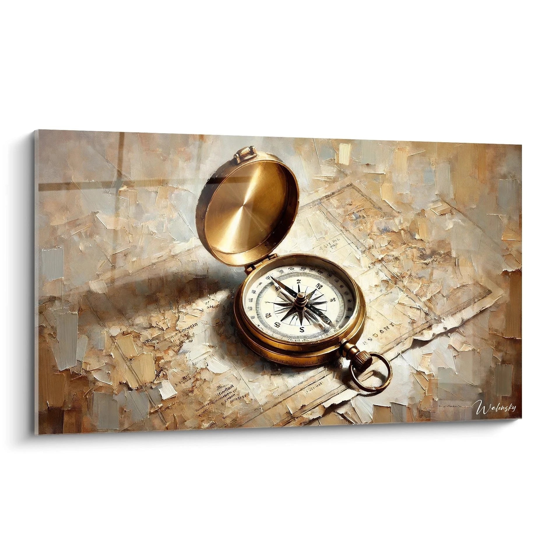 Wandbild goldener Kompass auf antiker Seekarte, maritime Dekoration Navigator der Meere Edition