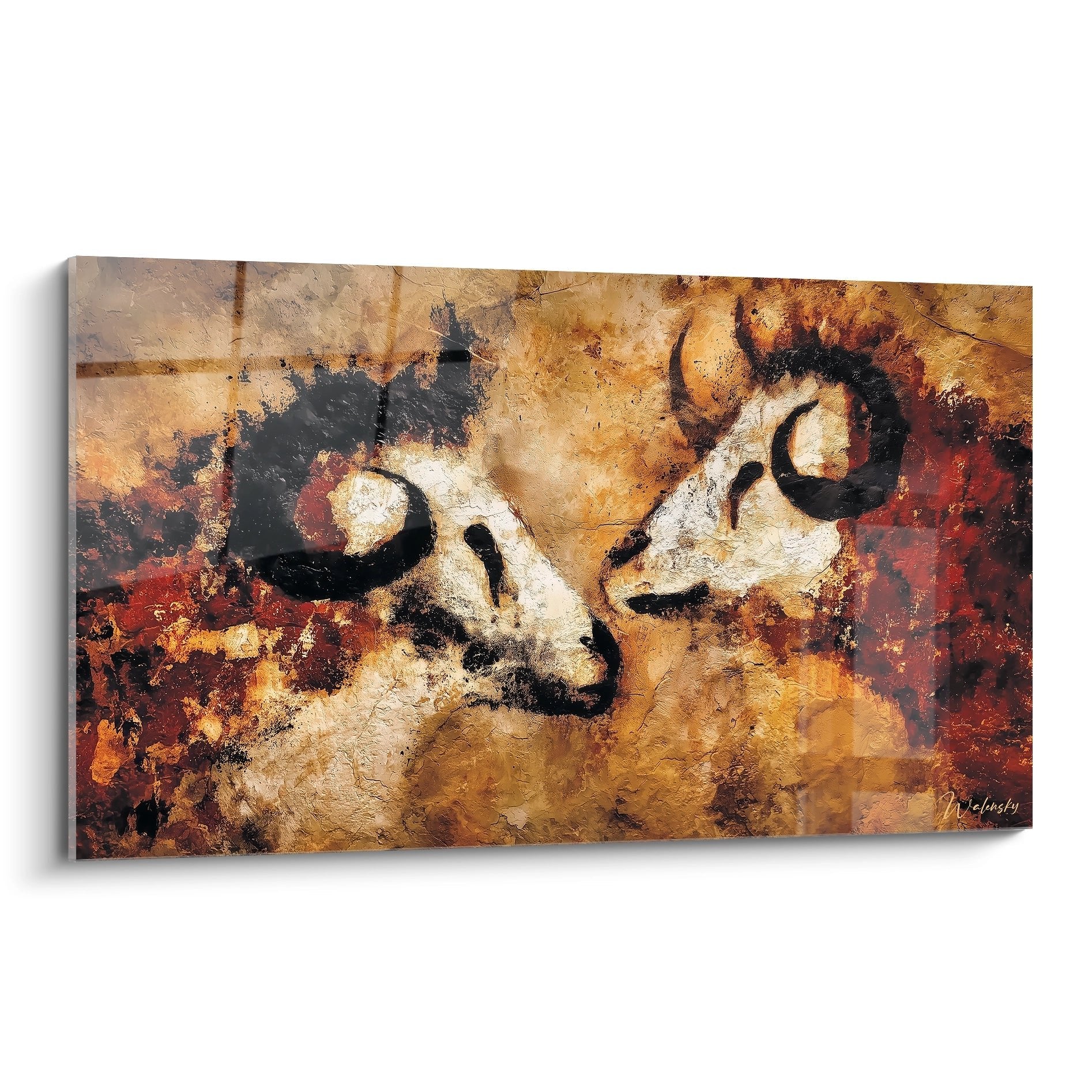 Wandbild mit prähistorischen Bisons in Höhlenmalerei-Stil, warme Erdtöne, Edition Prähistorische Fresken