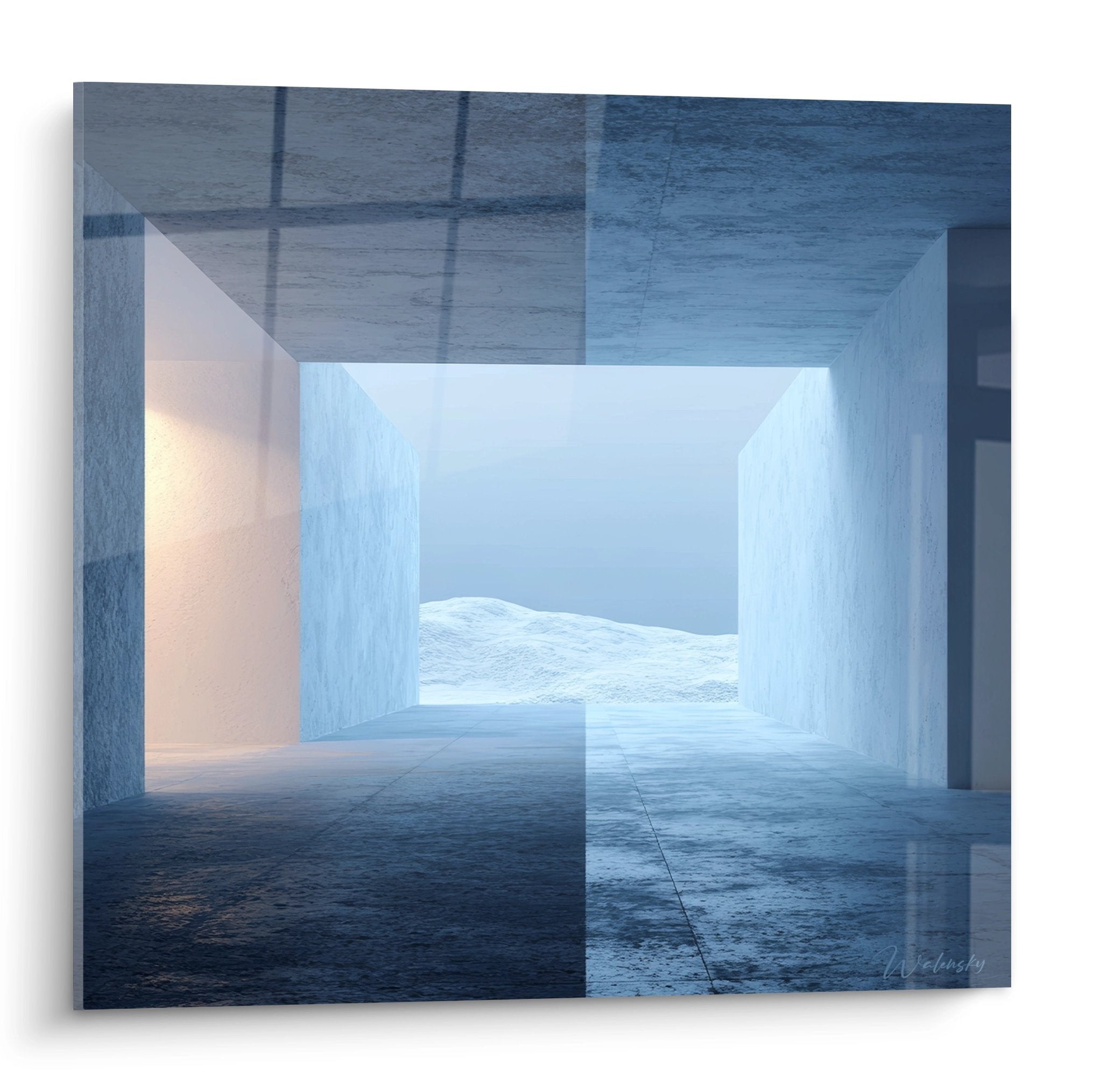 Futuristische Raumstation mit geometrischer Architektur in blauen Tönen - Weltraum Wandbild