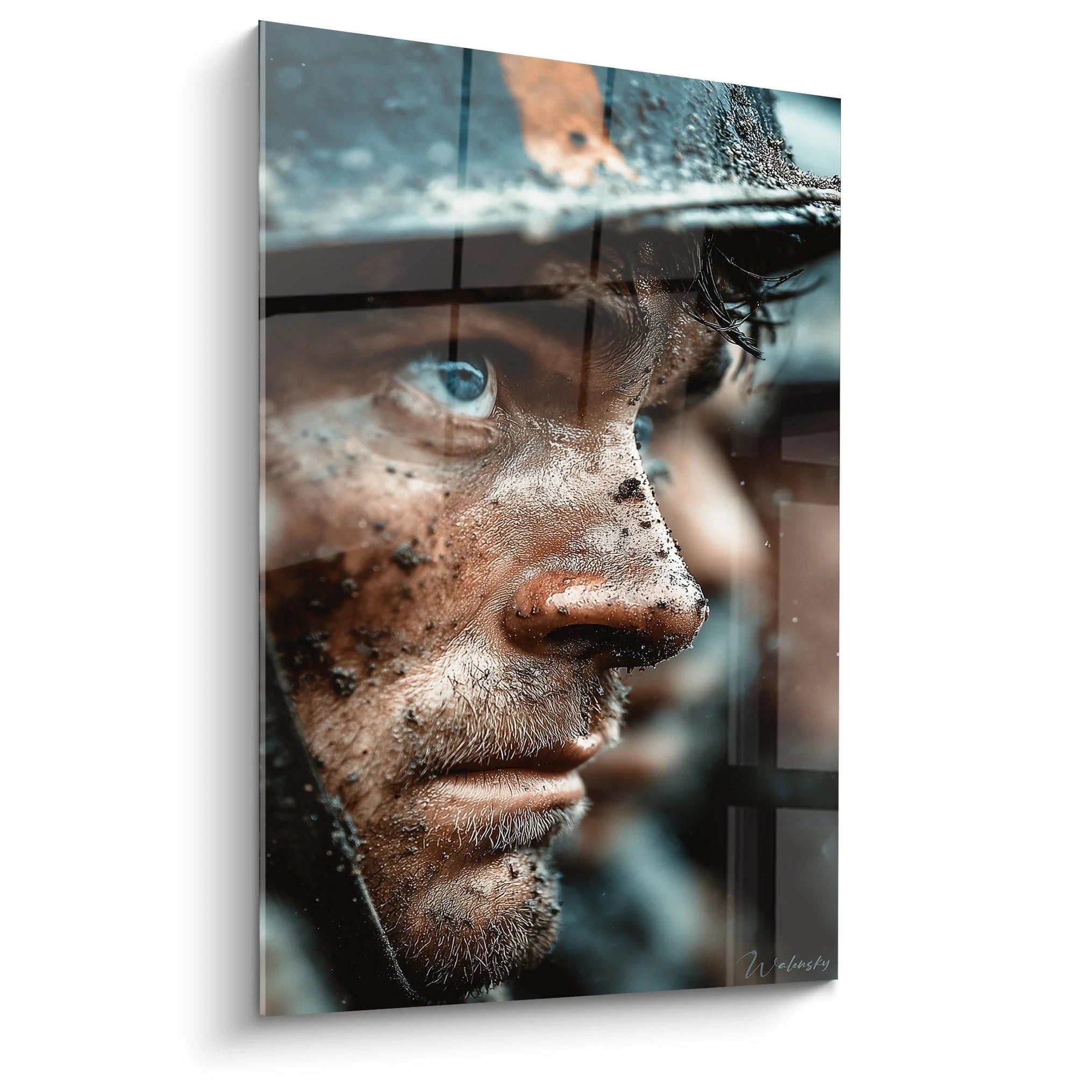 Wandbild zeigt Soldatenporträt mit blauen Augen hinter Glas aus Erster Weltkrieg Edition für Wohnraumdekoration