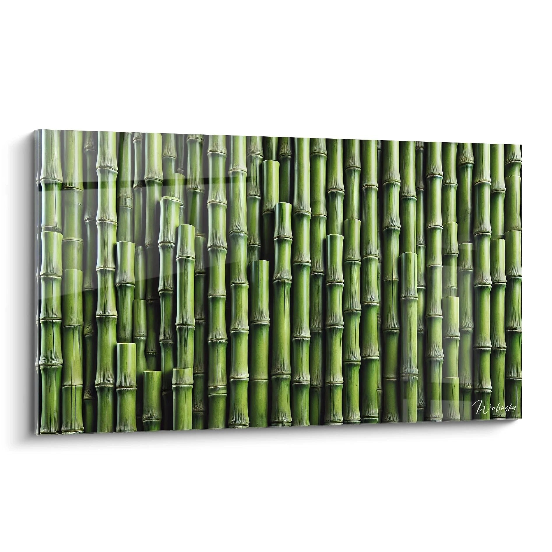 Wandbild mit dichten vertikalen Bambusstämmen in verschiedenen Grüntönen für moderne Wanddekoration