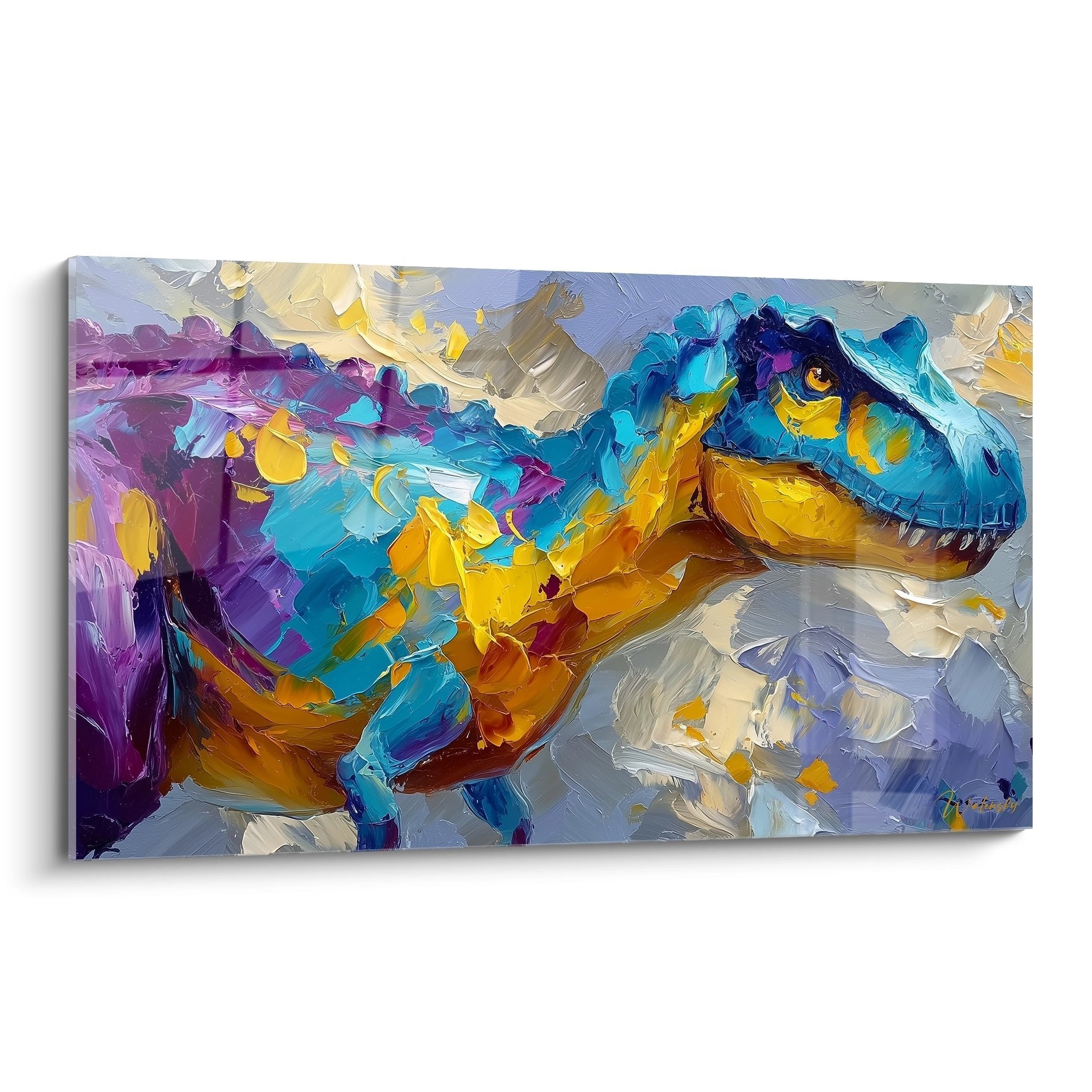 Expressives T-Rex Wandbild in leuchtenden Farben - Dinosaurier Kunstdruck für moderne Raumgestaltung