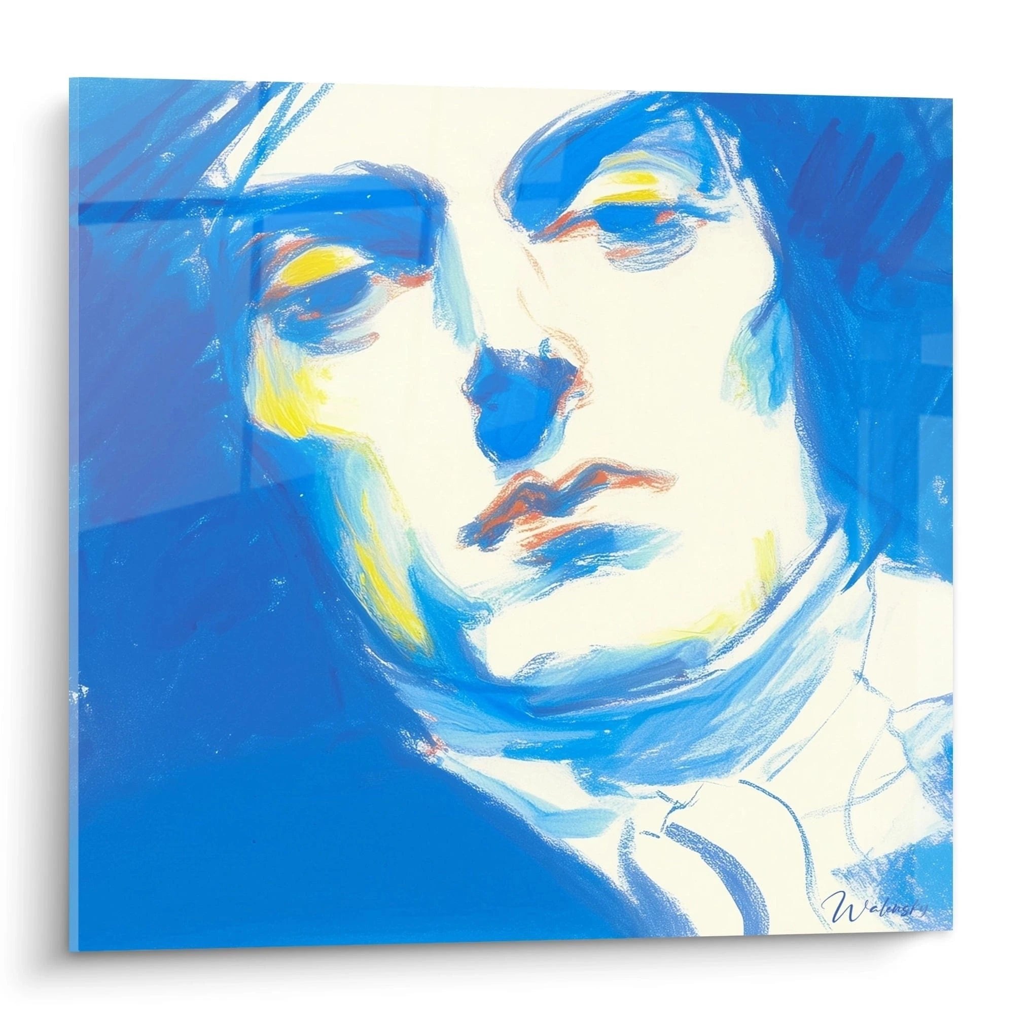 Königliches Portrait Wandbild in königsblau mit majestätischen Gesichtszügen - Edition Ludwig XIV